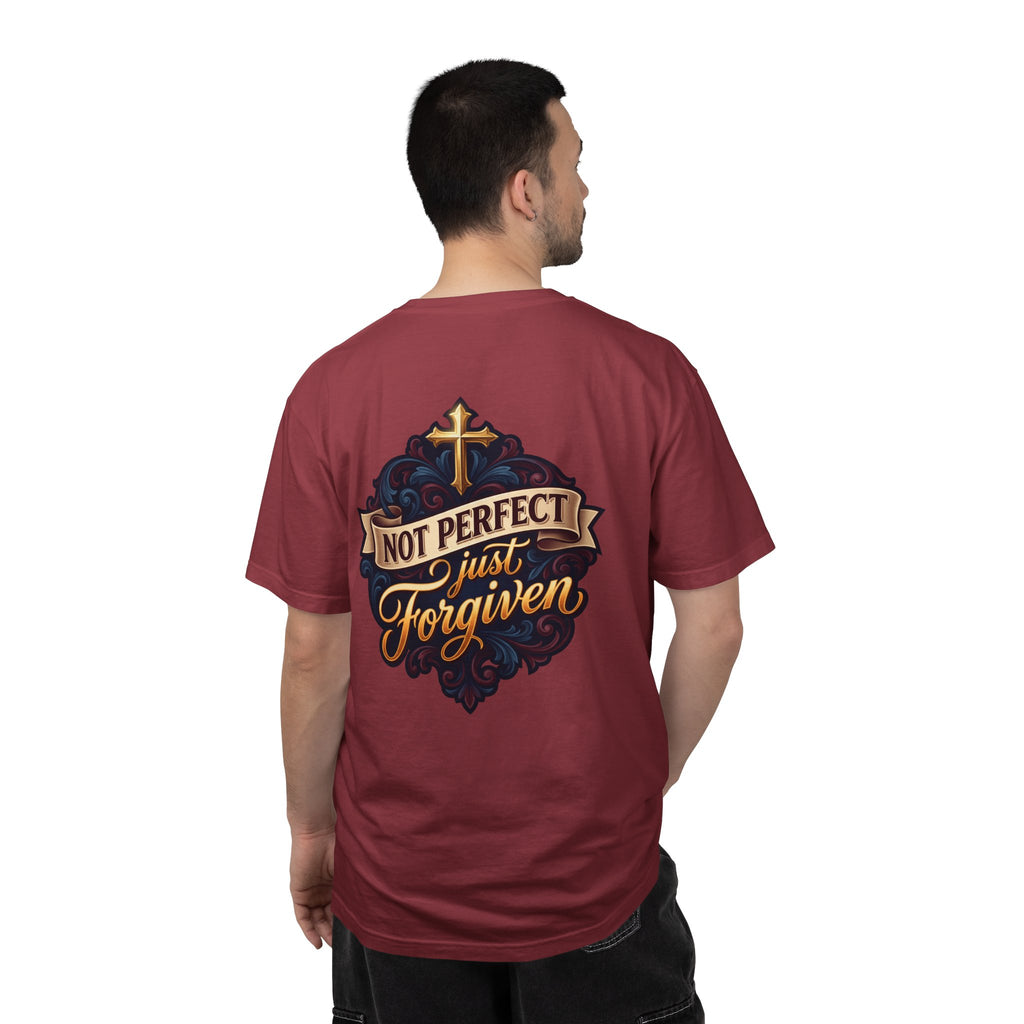 Christian Cross T-Shirt — "Not Perfect, Just Forgiven" Garment-Dyed Tee