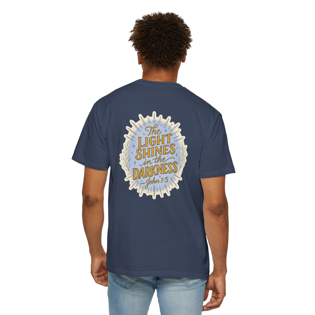 Christian T-Shirt — “The Light Shines in the Darkness” Faith Tee