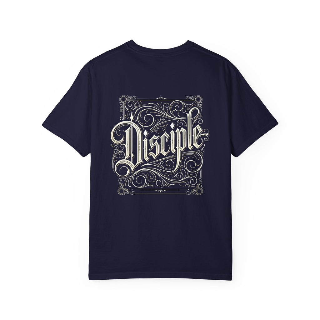 Disciple Cross T‑Shirt — Vintage Script Back Graphic Christian Tee