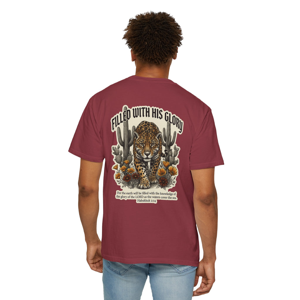 Christian Tee — 'Filled With His Glory' Leopard Cross T‑Shirt
