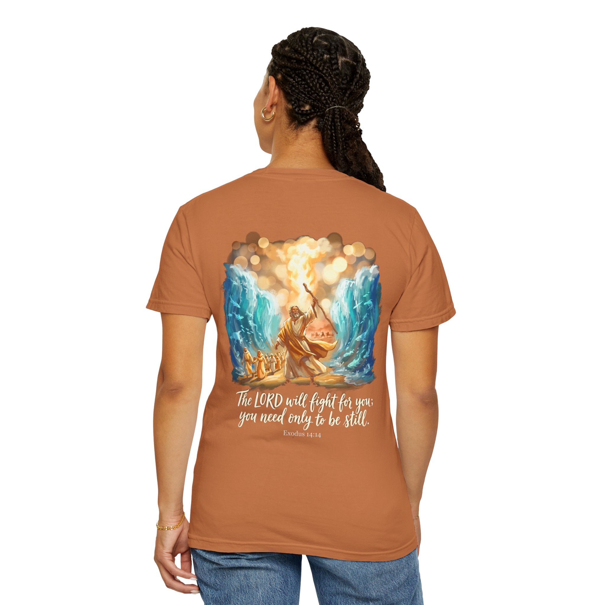 Christian Cross T-Shirt — Exodus 14:14 'The LORD Will Fight for You' Graphic Tee