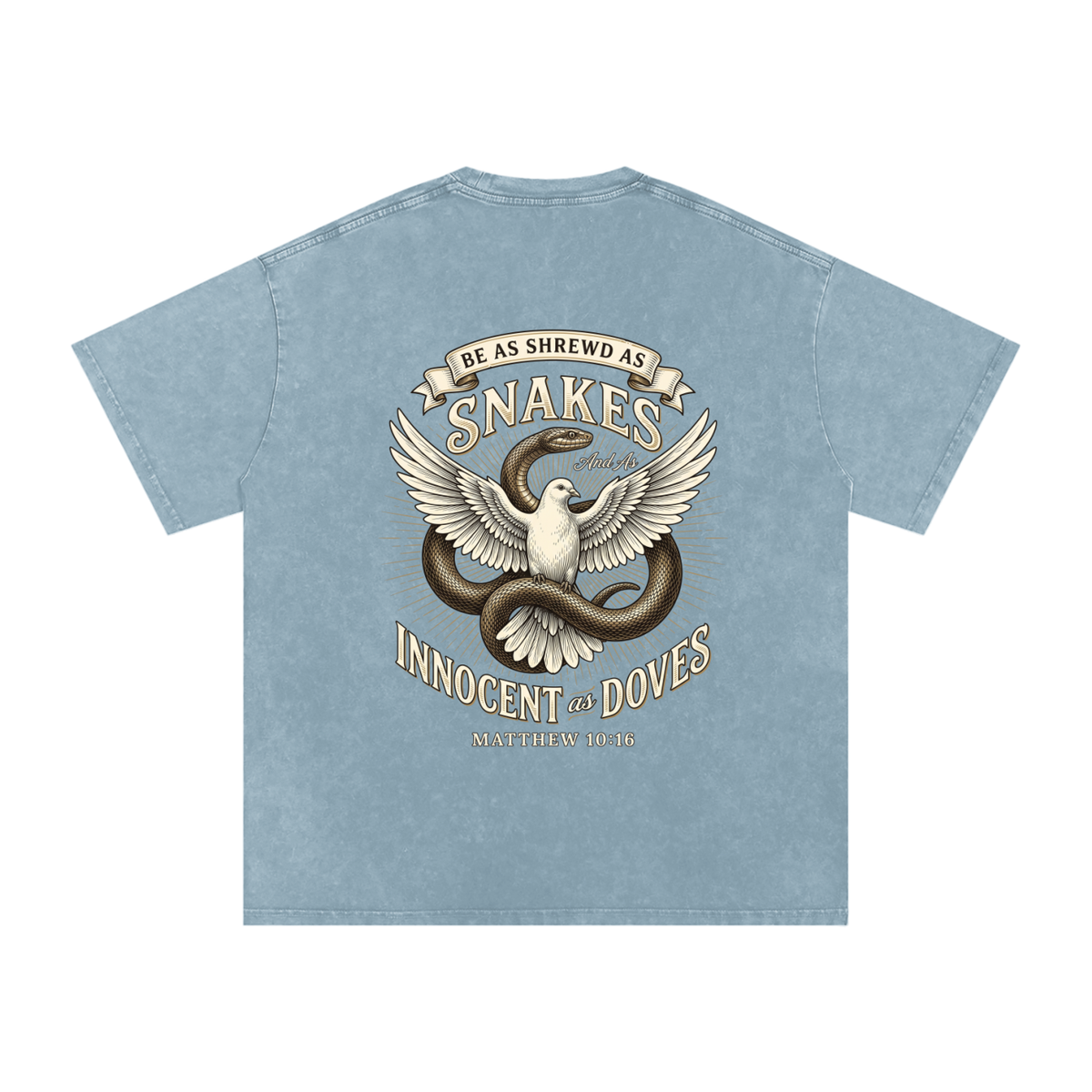 Snakes and Doves Snow Washed Oversized Cotton T-Shirt