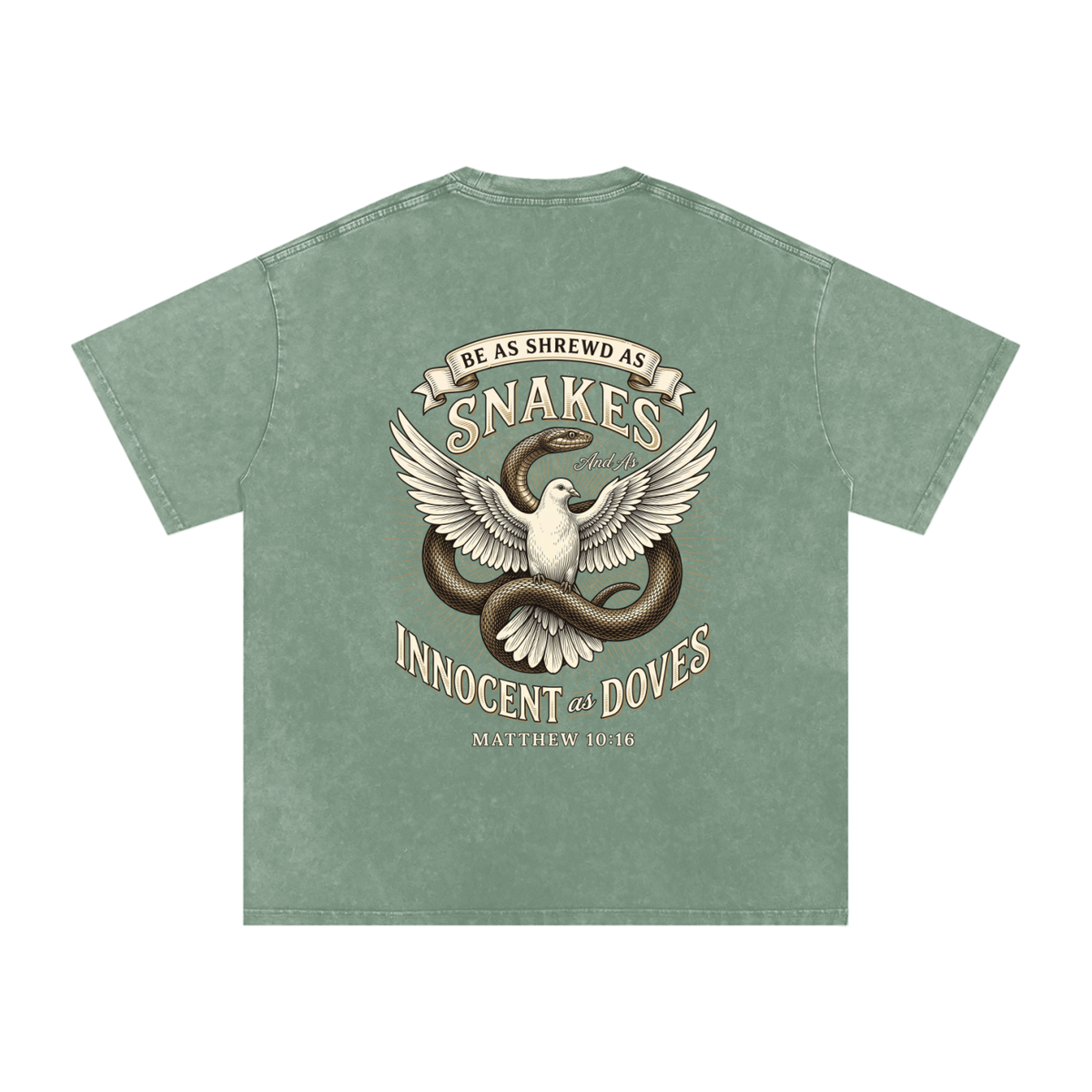 Snakes and Doves Snow Washed Oversized Cotton T-Shirt