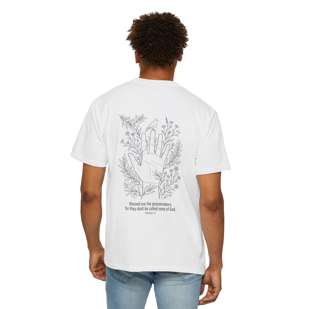 Faith Floral T-Shirt — Three Crosses Front with ‘Blessed are the Peacemakers’ Floral Back
