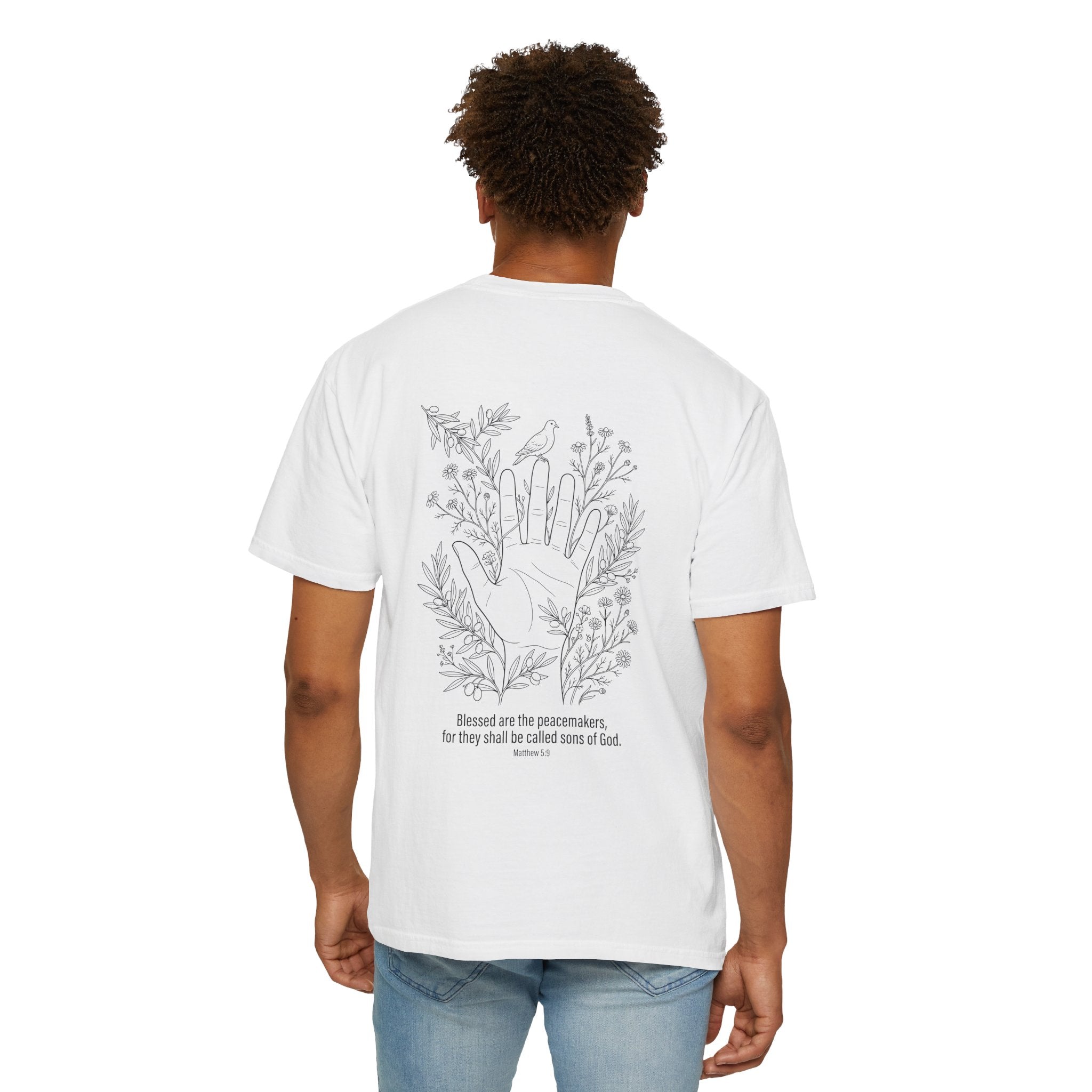 Faith Floral T-Shirt — Three Crosses Front with ‘Blessed are the Peacemakers’ Floral Back