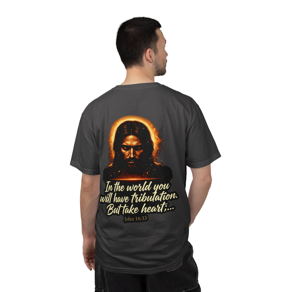 Christian Cross T-Shirt — "In the world you will have tribulation" Inspirational Jesus Graphic Tee