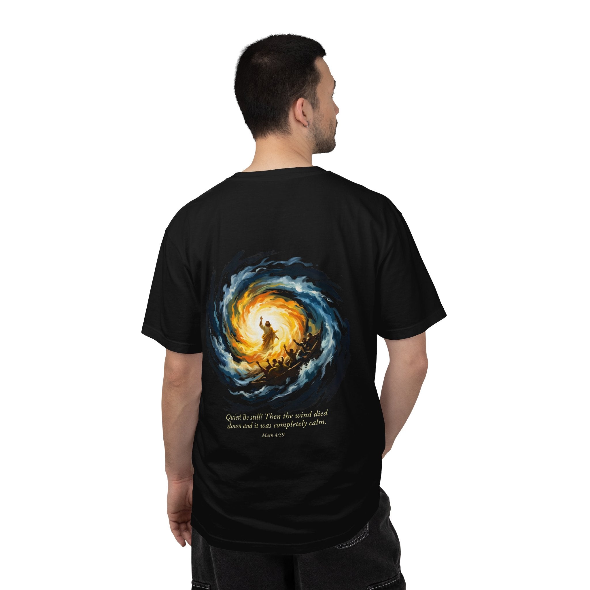 Christian T‑Shirt — Small Chest Cross & 'Quiet Be Still' Scripture Back Design
