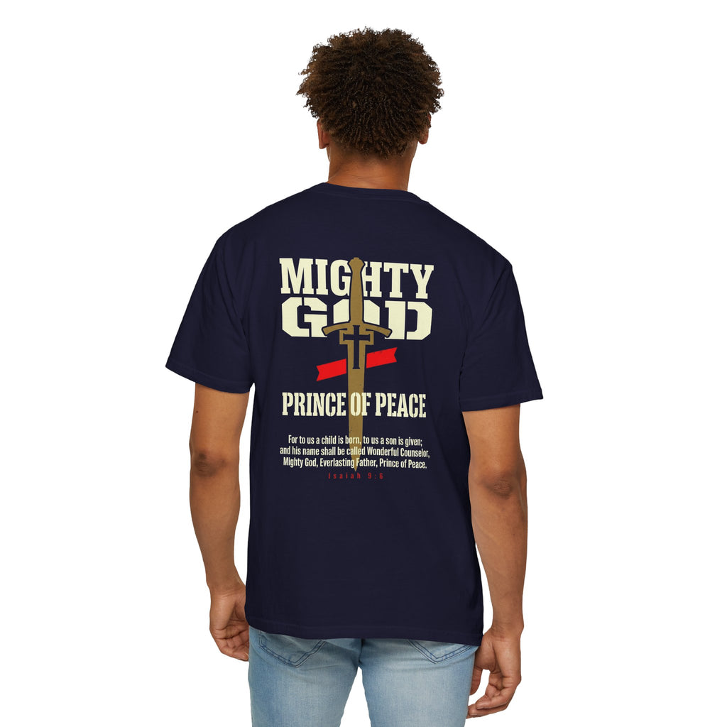 Christian Cross T-Shirt — "Mighty God, Prince of Peace" Garment-Dyed Tee