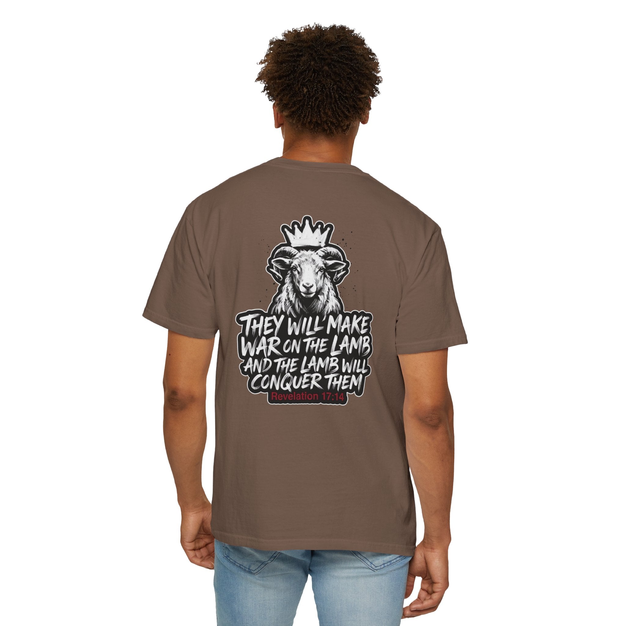 Christian Lamb Graphic T-Shirt — "They Will Make War on the Lamb" Back Design