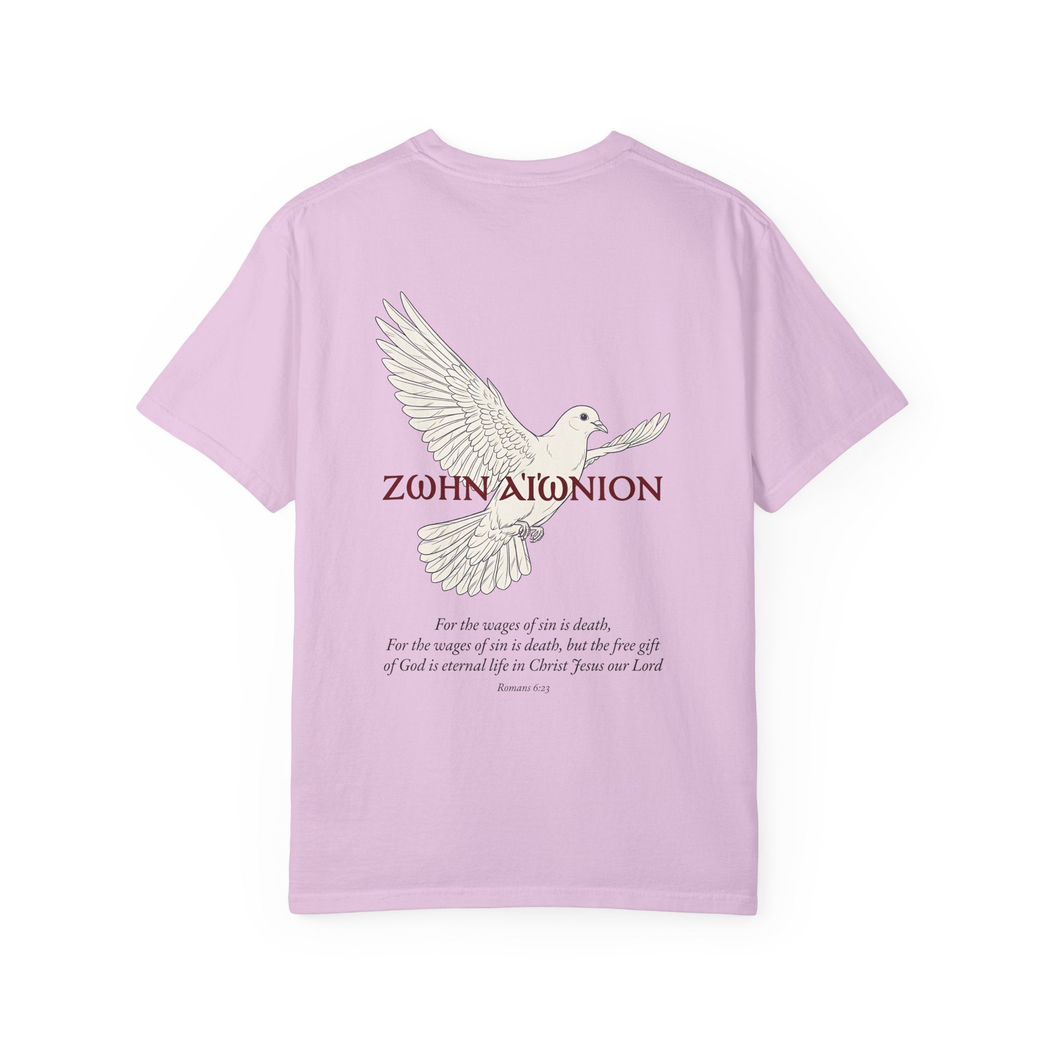 Christian Dove T-Shirt — Three Crosses Front & Dove Back with Scripture