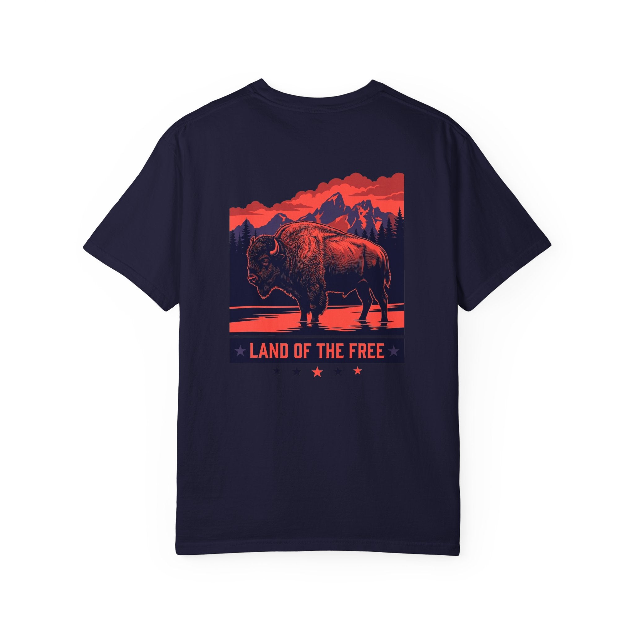 Americana Buffalo Tee — "Land of the Free" Garment-Dyed T-Shirt