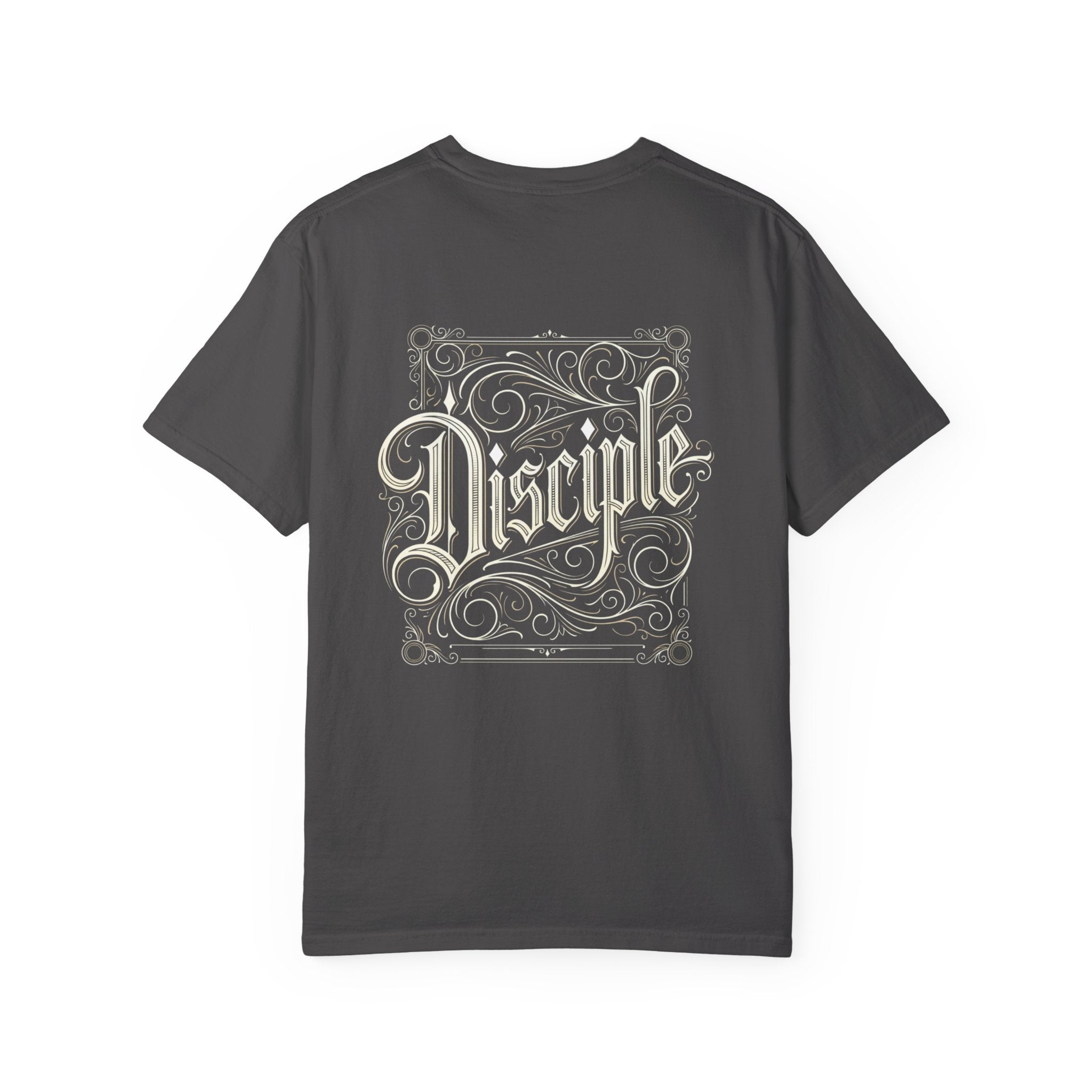 Disciple Cross T‑Shirt — Vintage Script Back Graphic Christian Tee