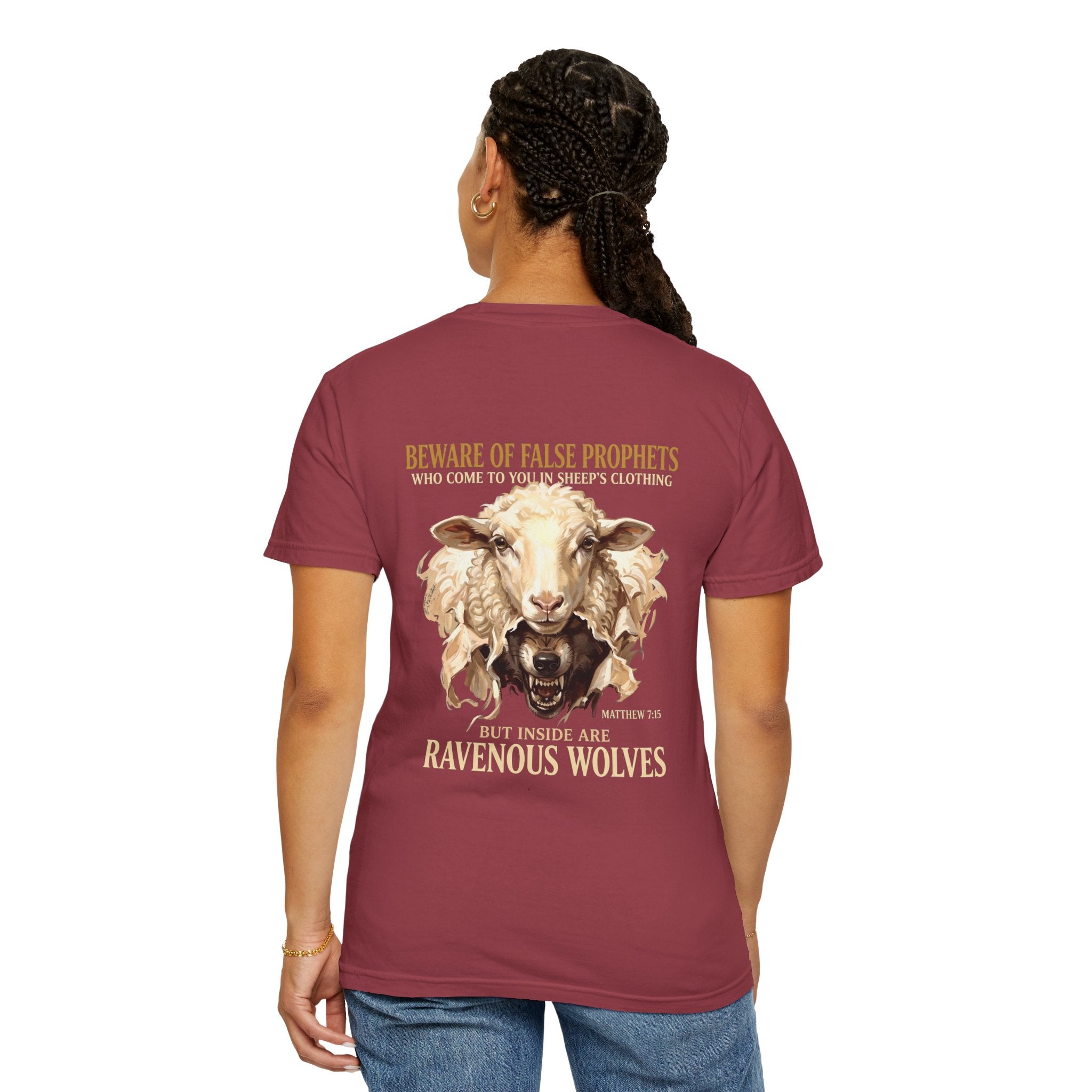 Christian Graphic T-Shirt — "Ravenous Wolves" Sheep & Cross Faith Tee