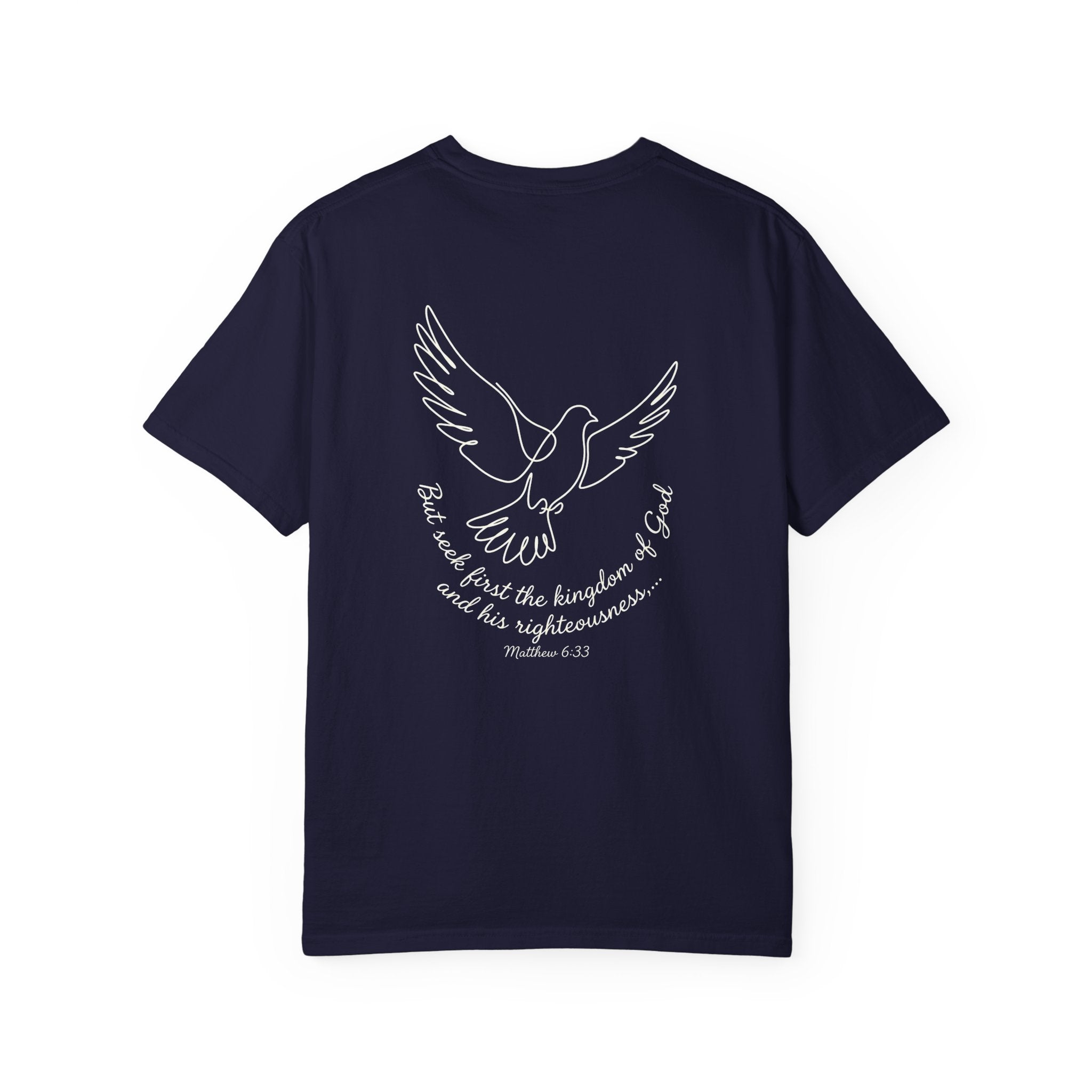 Faith Dove T-Shirt — Matthew 6:33 Scripture Cross Tee