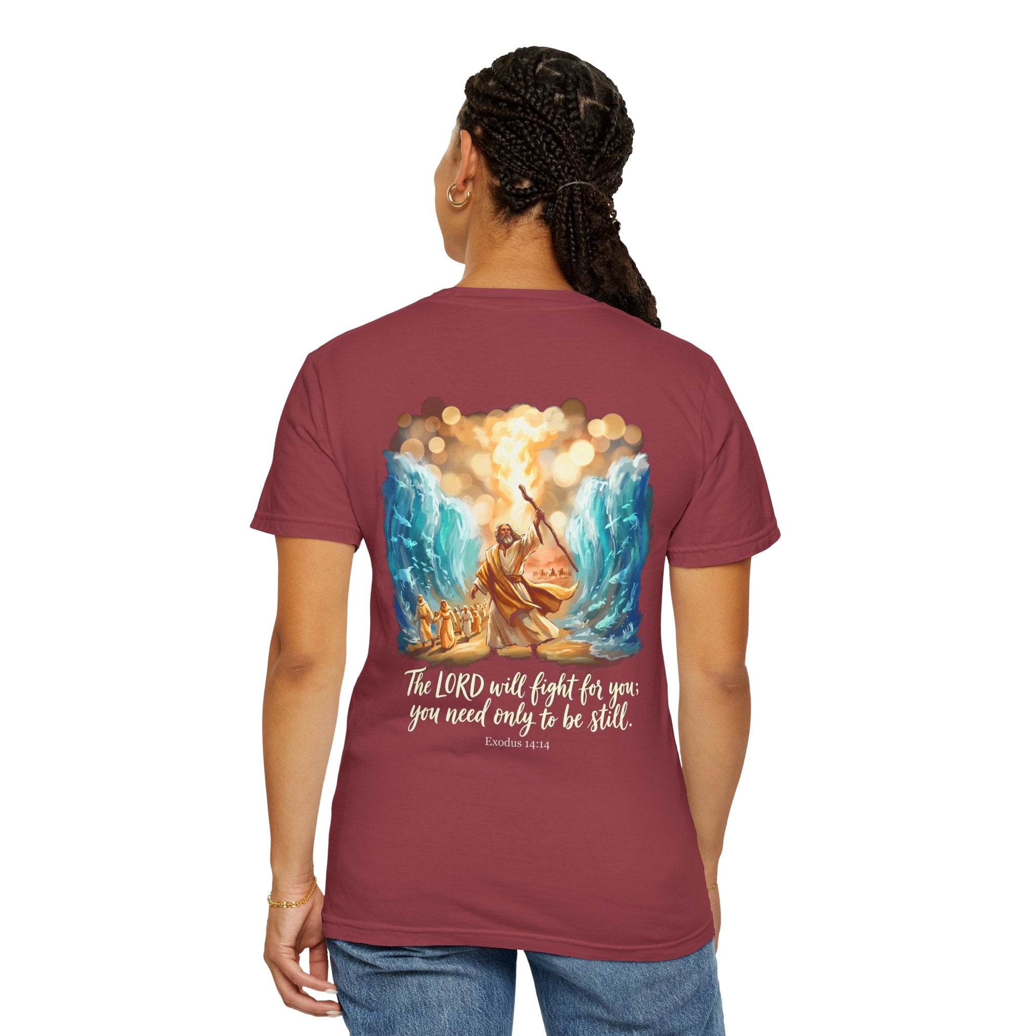Christian Cross T-Shirt — Exodus 14:14 'The LORD Will Fight for You' Graphic Tee