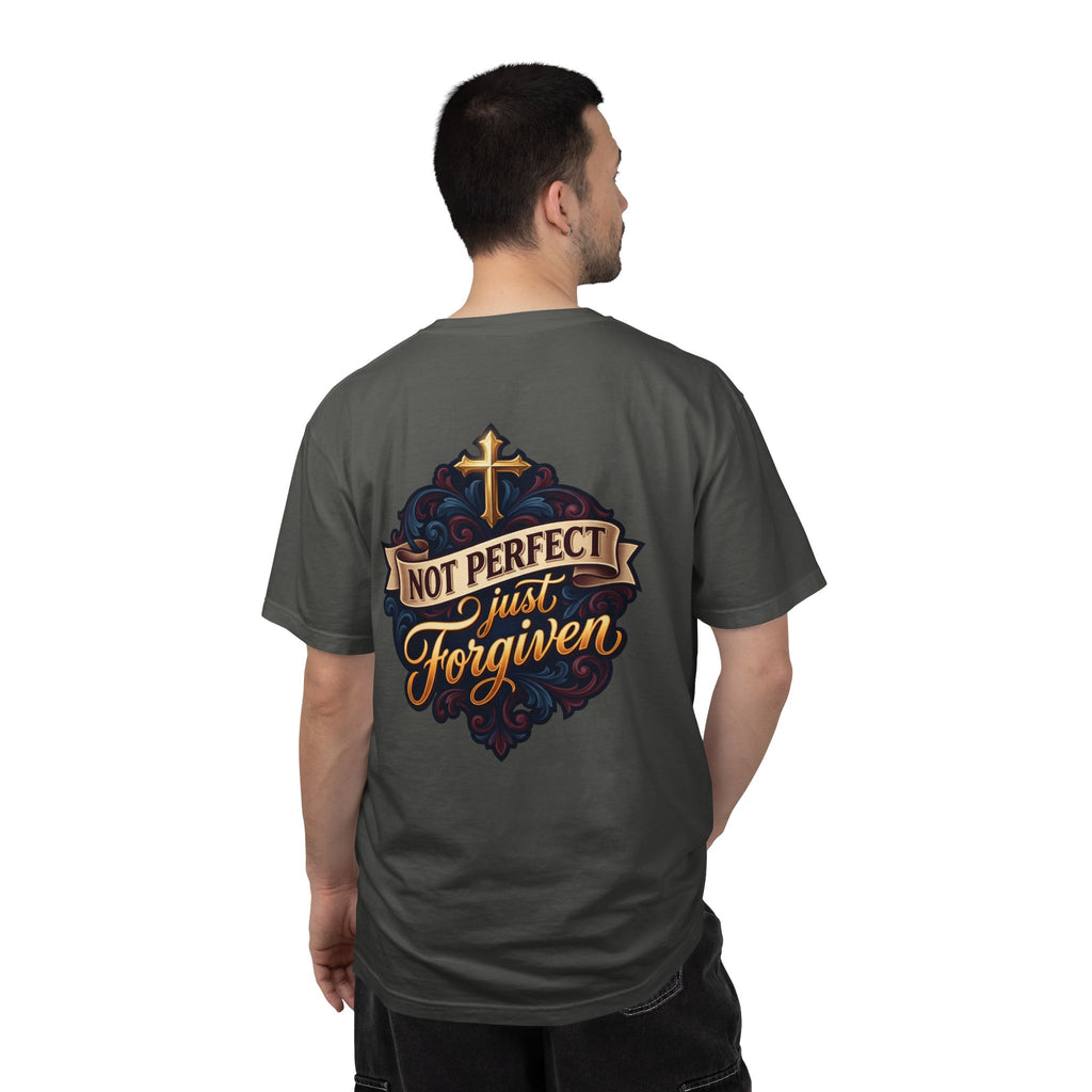 Christian Cross T-Shirt — "Not Perfect, Just Forgiven" Garment-Dyed Tee