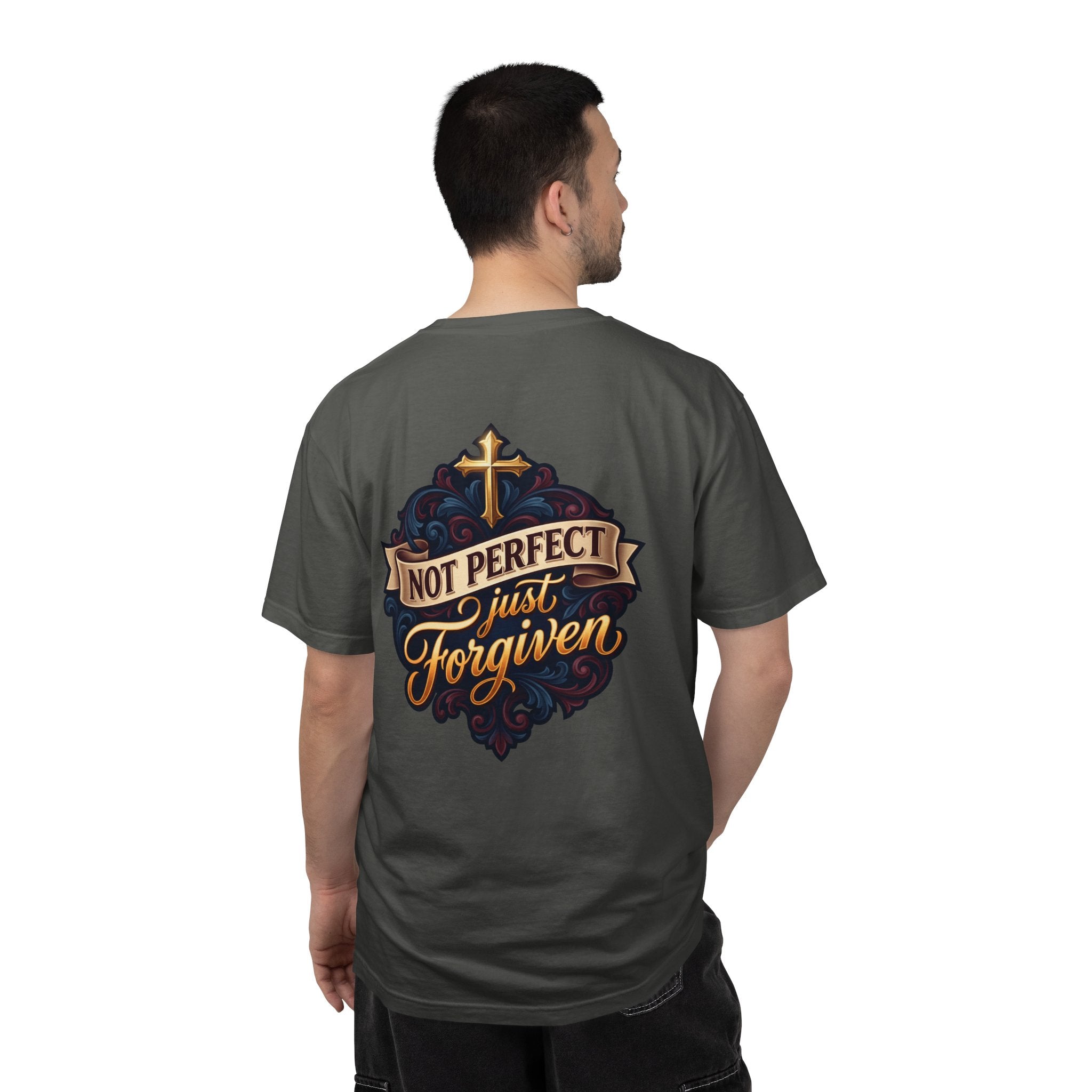 Christian Cross T-Shirt — "Not Perfect, Just Forgiven" Garment-Dyed Tee