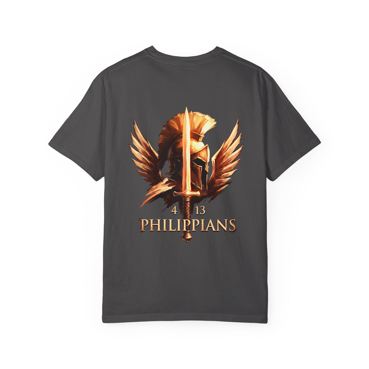 Christian Philippians 4:13 T-Shirt — Warrior Helmet Cross Graphic Tee