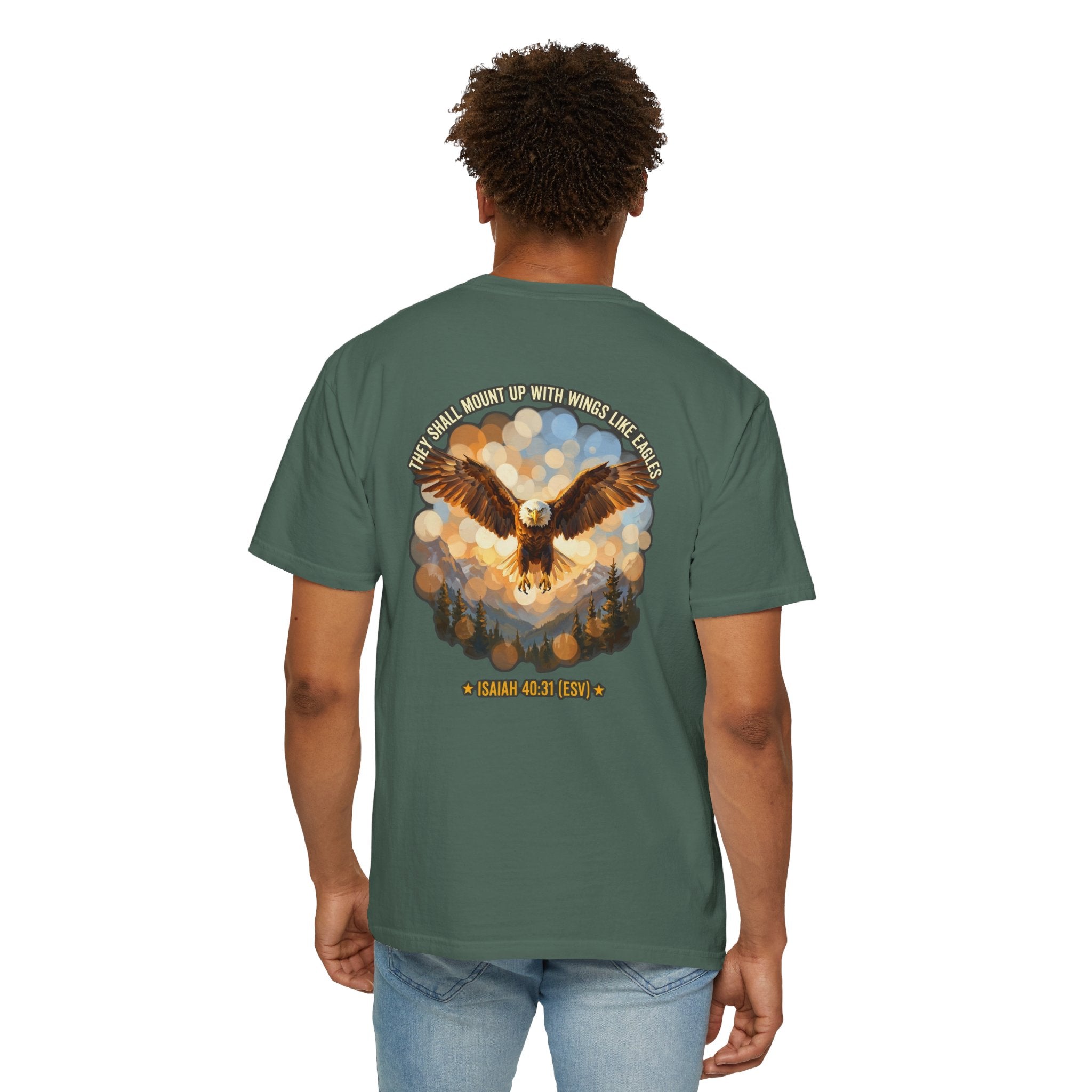 Eagle & Cross Christian T‑Shirt — "They Shall Mount Up with Wings" (Isaiah 40:31)
