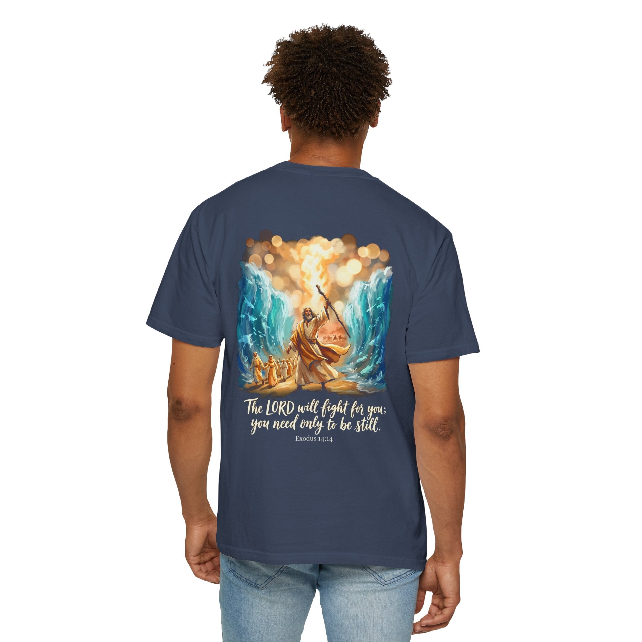 Christian Cross T-Shirt — Exodus 14:14 'The LORD Will Fight for You' Graphic Tee