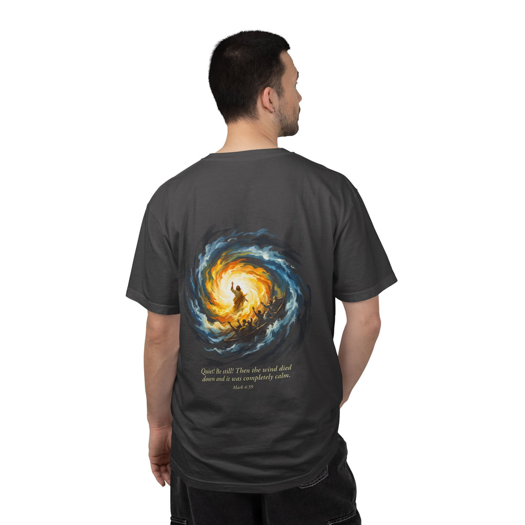 Christian T‑Shirt — Small Chest Cross & 'Quiet Be Still' Scripture Back Design