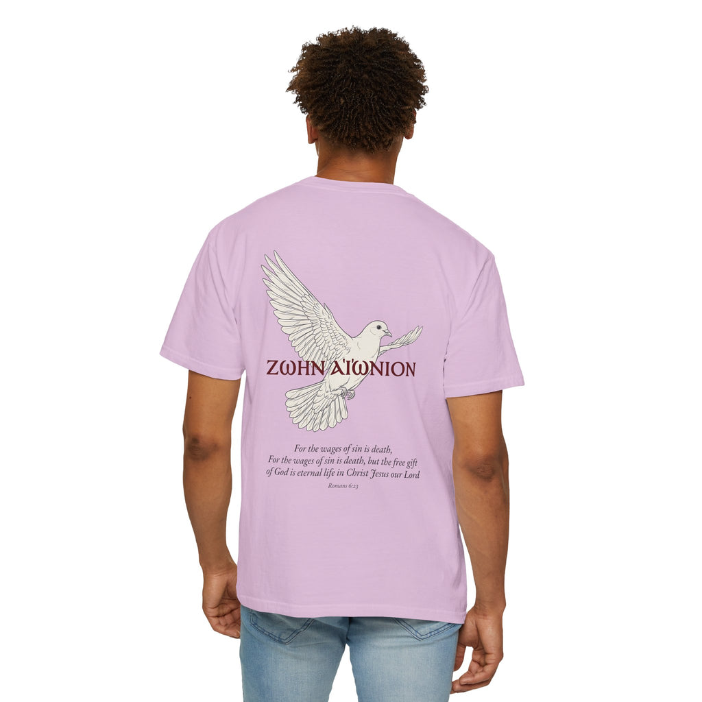 Christian Dove T-Shirt — Three Crosses Front & Dove Back with Scripture