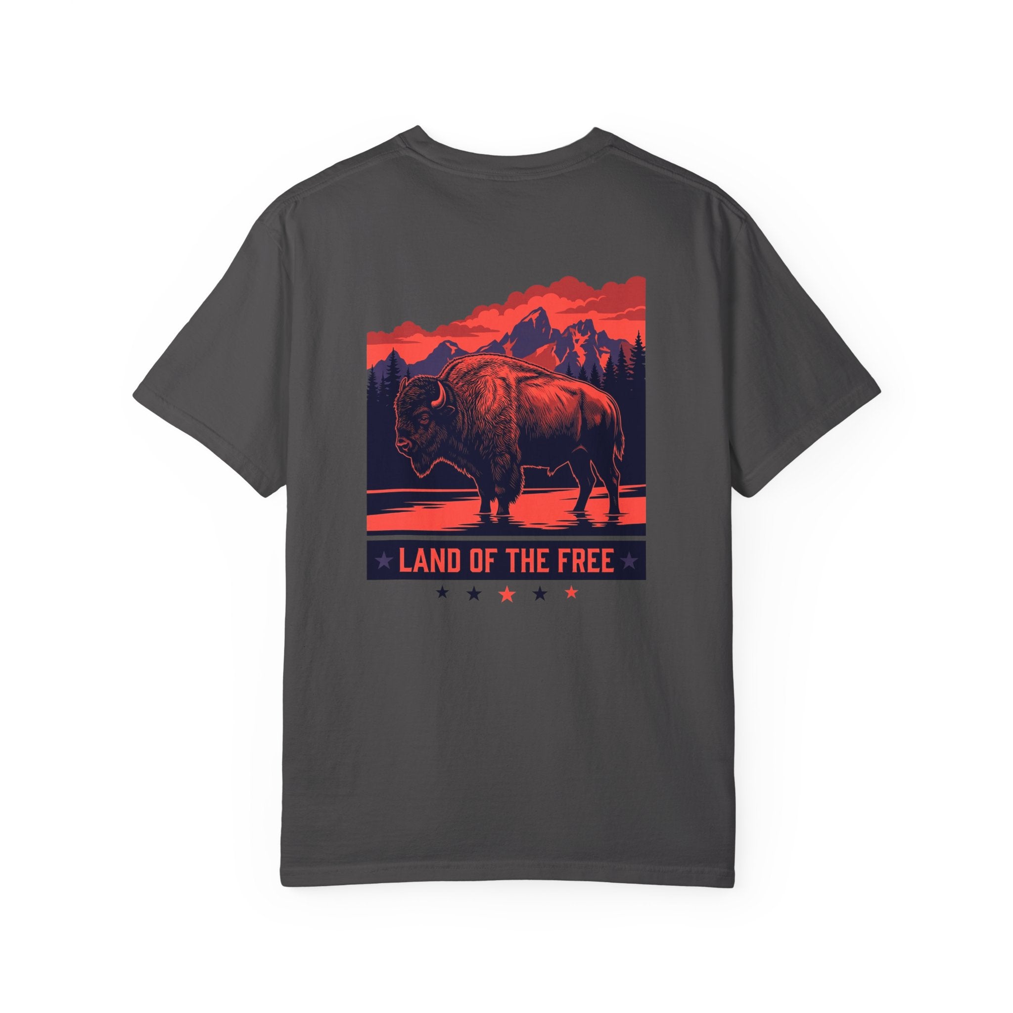 Americana Buffalo Tee — "Land of the Free" Garment-Dyed T-Shirt