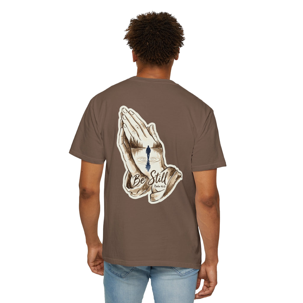 Be Still Prayer T-Shirt — Christian Faith Graphic Tee with Crosses