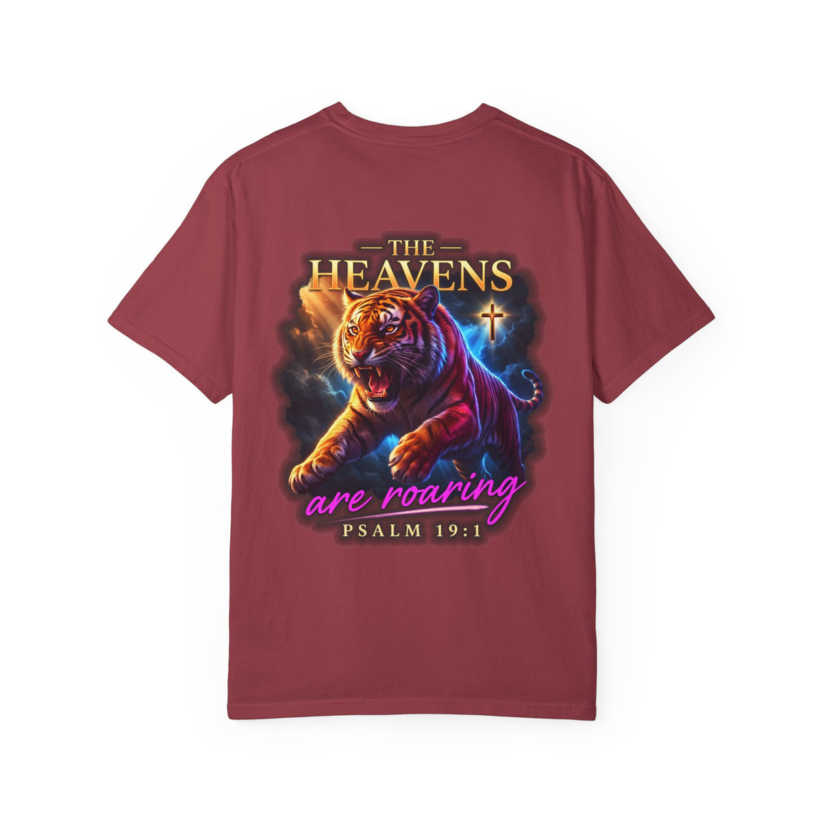 Christian Tiger T-Shirt — “The Heavens Are Roaring” Psalm 19:1 Graphic Tee