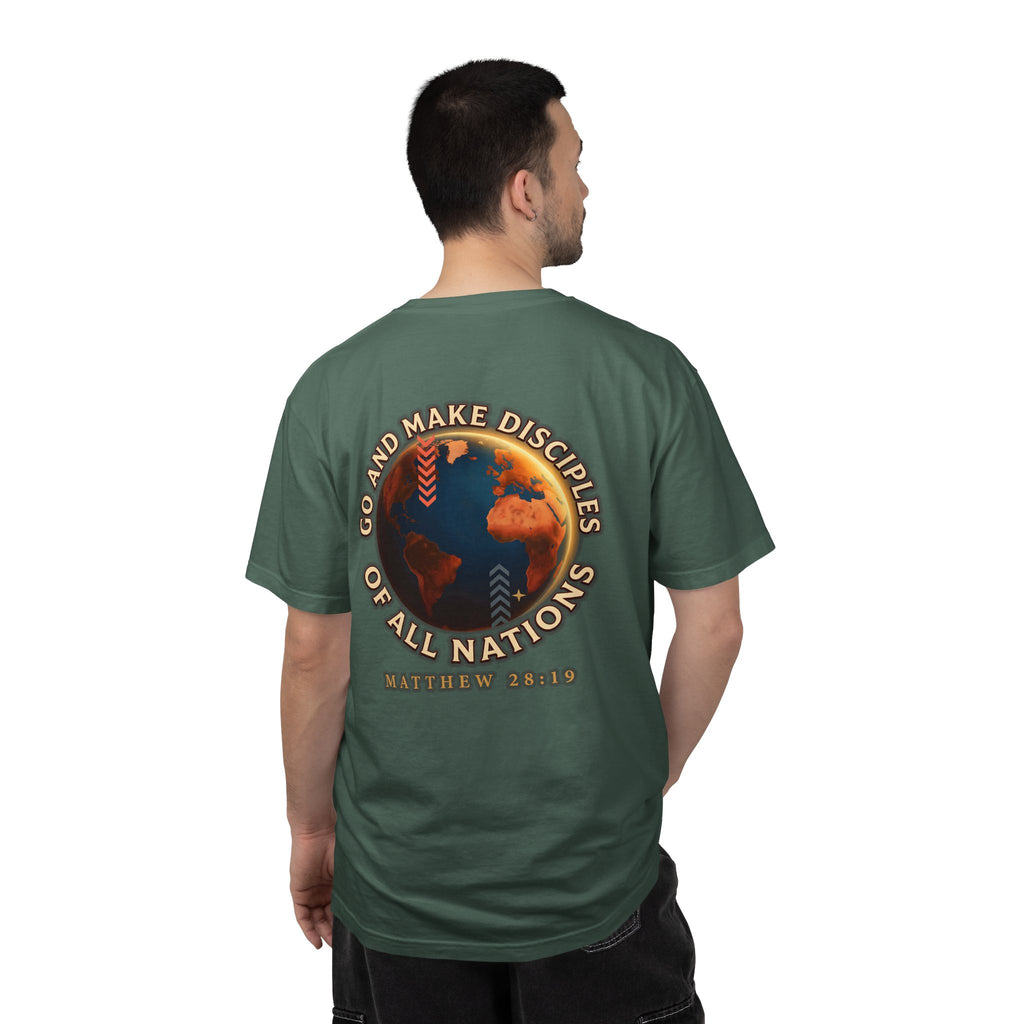 Christian T-Shirt — Cross Front & “Go and Make Disciples of All Nations” Matthew 28:19 Back