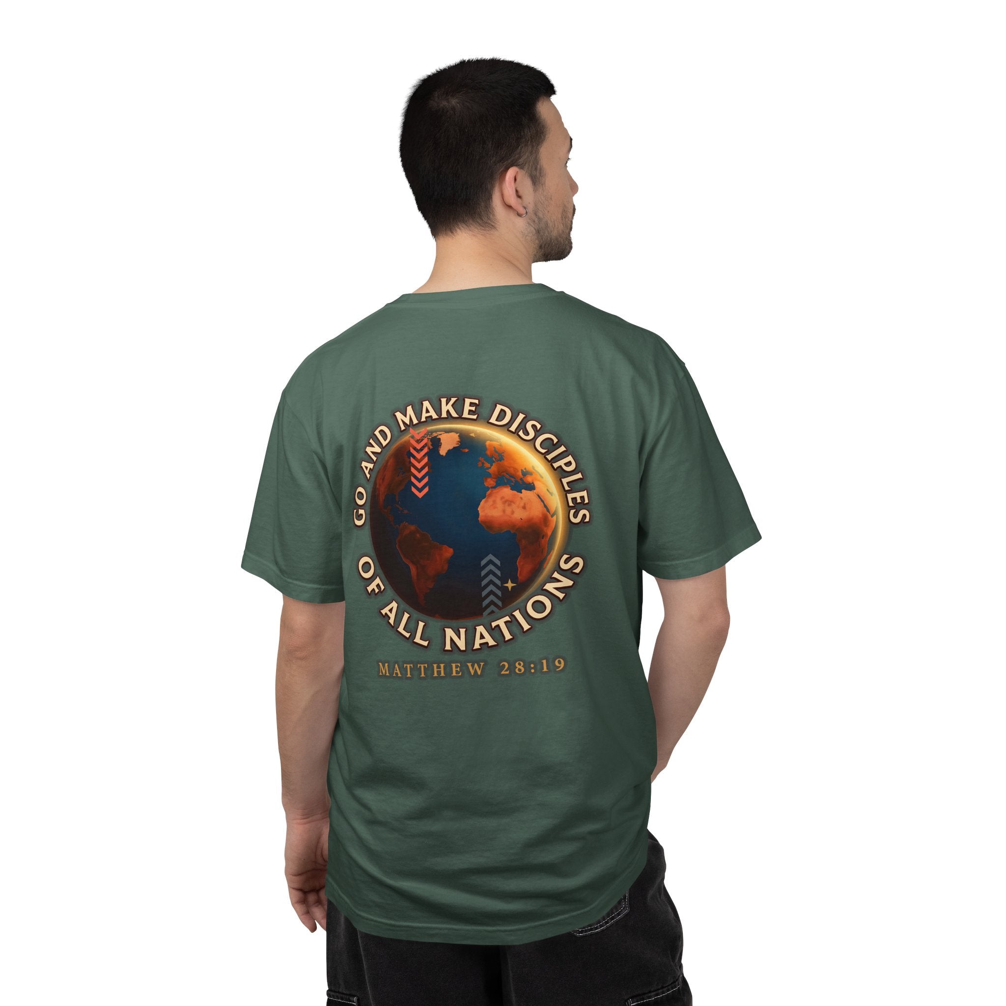 Christian T-Shirt — Cross Front & “Go and Make Disciples of All Nations” Matthew 28:19 Back