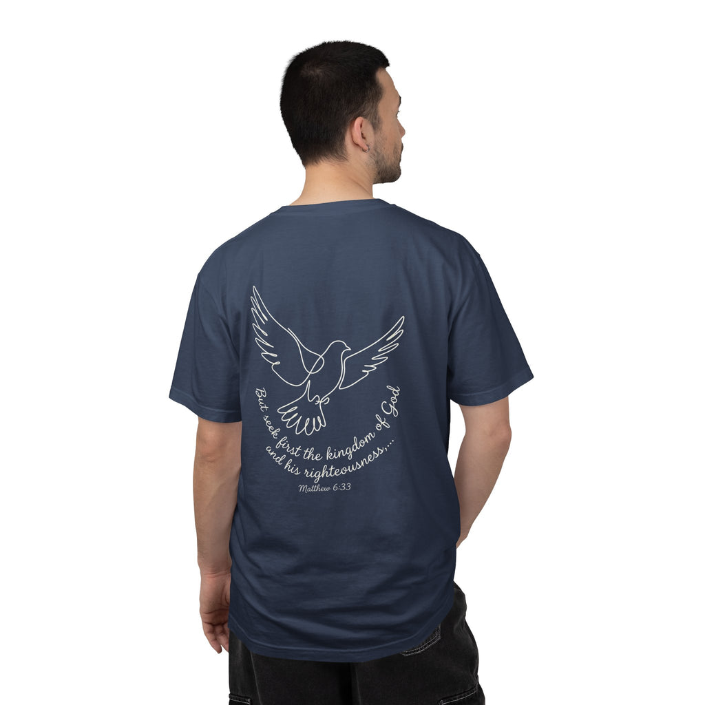 Faith Dove T-Shirt — Matthew 6:33 Scripture Cross Tee