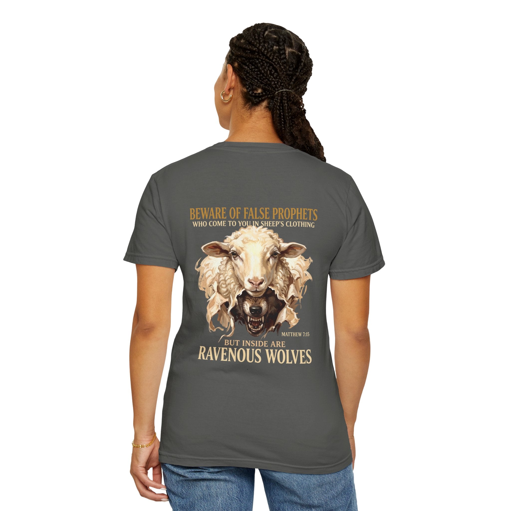 Christian Graphic T-Shirt — "Ravenous Wolves" Sheep & Cross Faith Tee