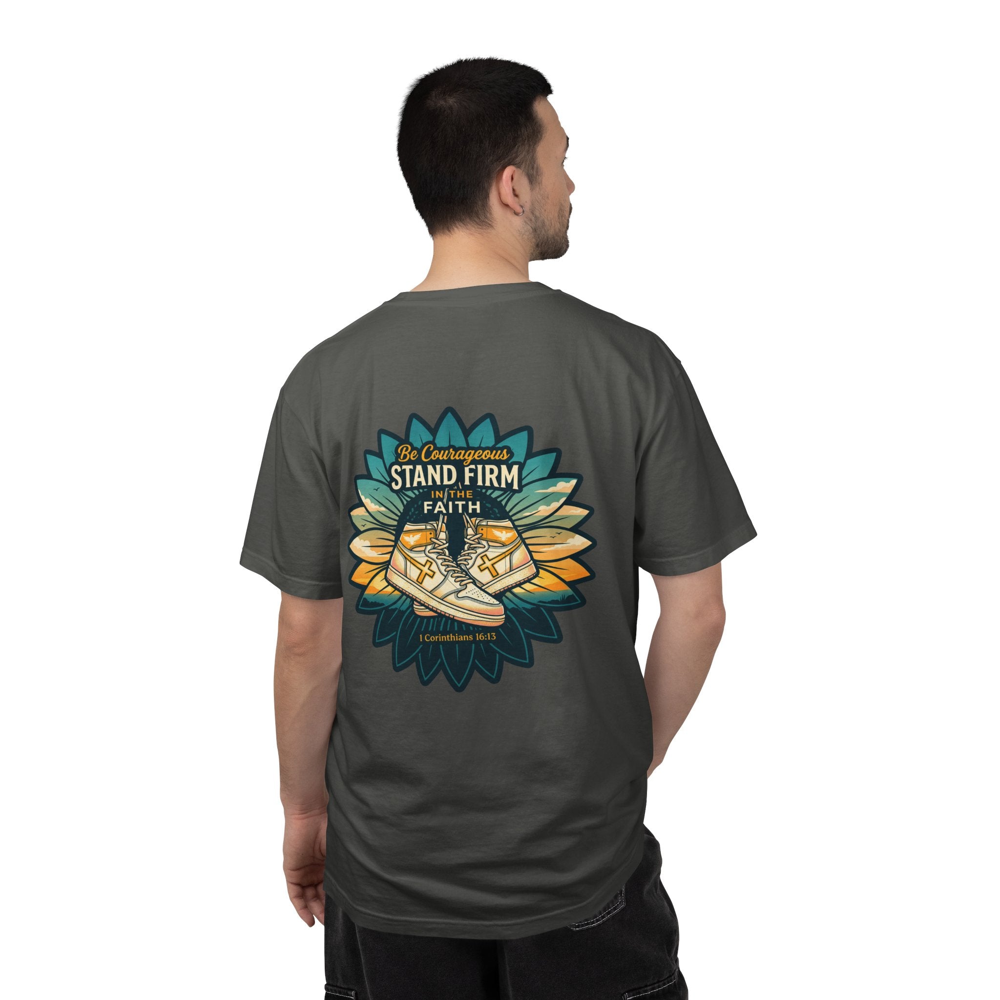 Faith Cross T‑Shirt — "Be Courageous, Stand Firm" Graphic Tee