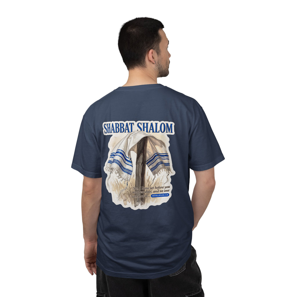 Shabbat Shalom T-Shirt — Jewish Prayer Shawl (Tallit) Graphic Tee