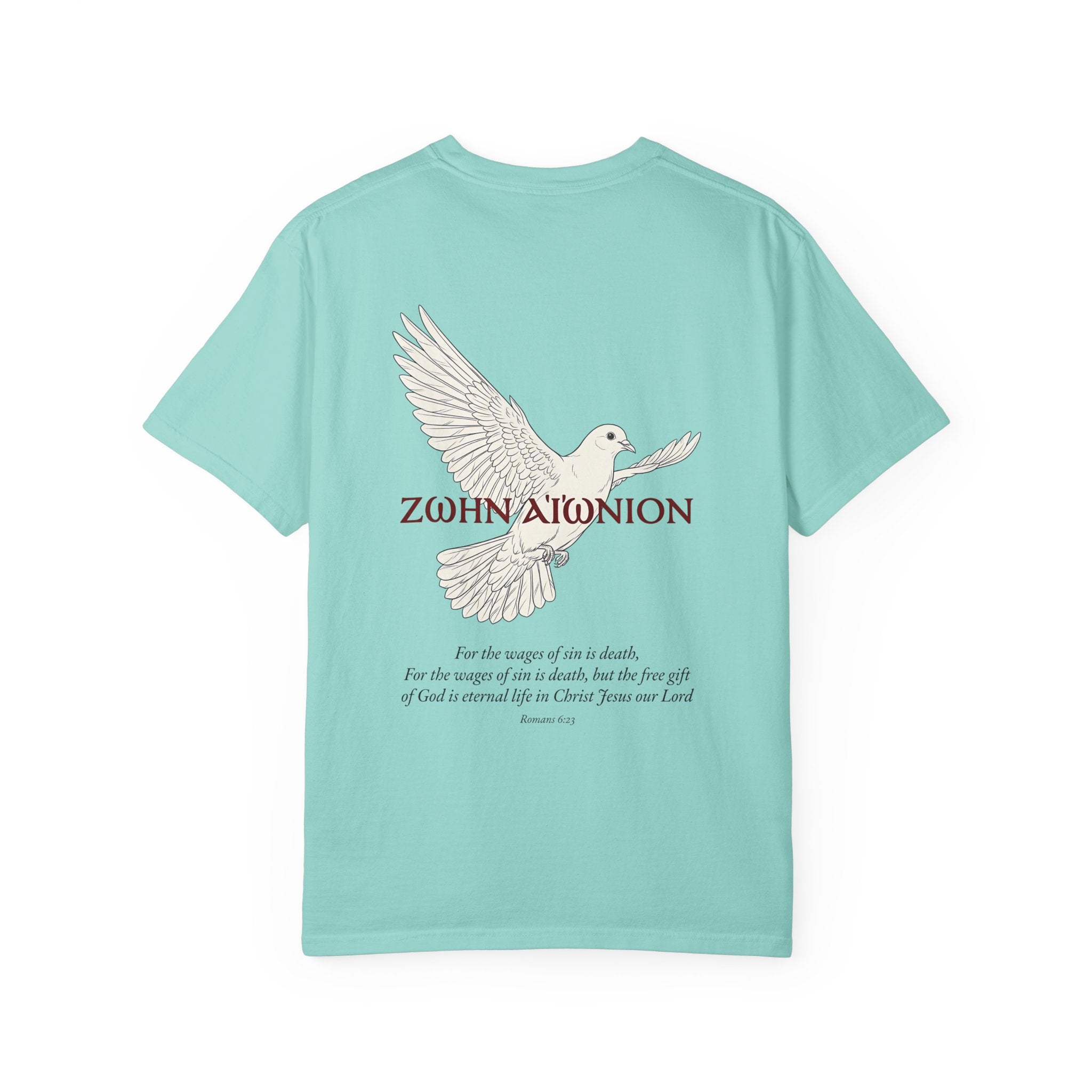 Christian Dove T-Shirt — Three Crosses Front & Dove Back with Scripture