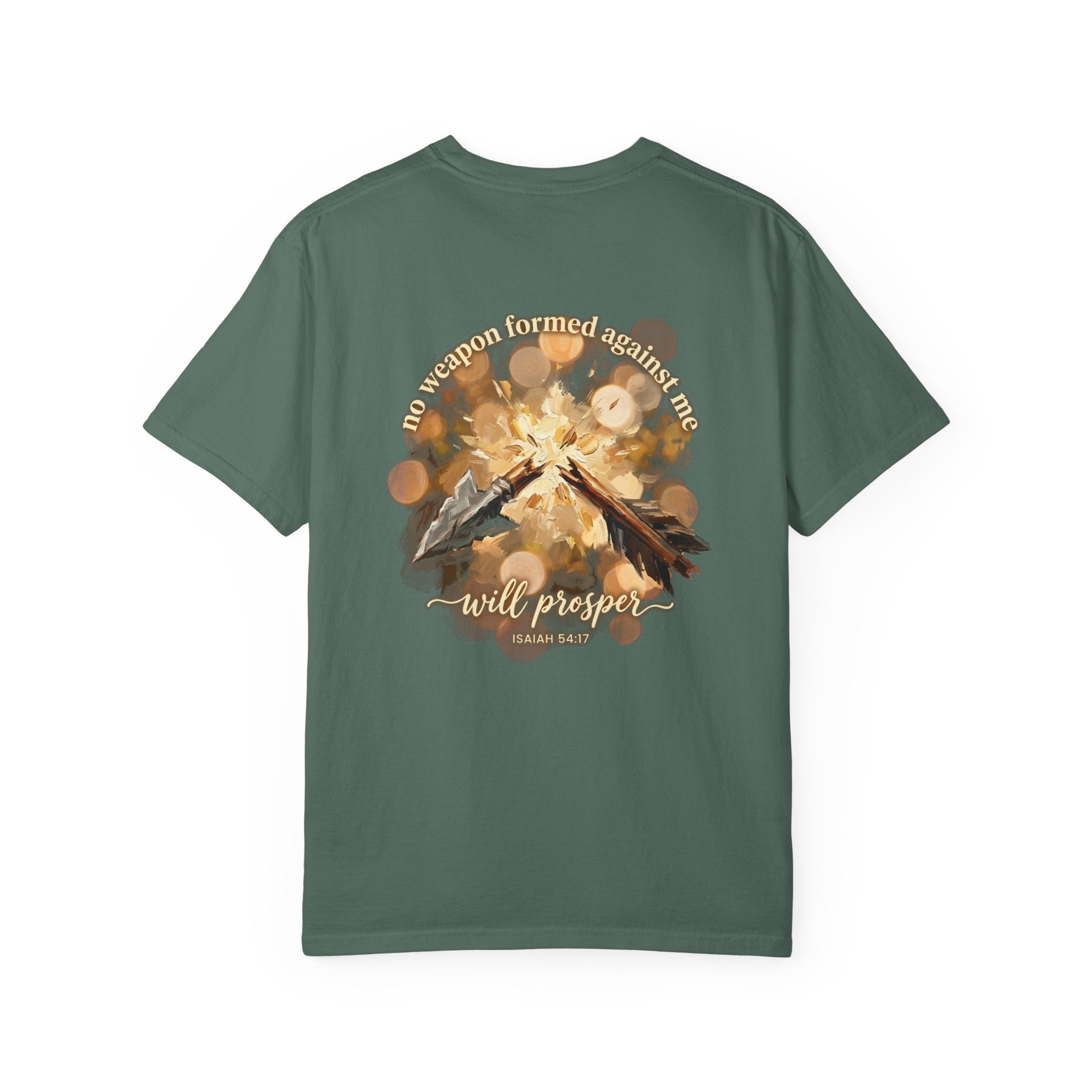 Christian Cross T-Shirt — "No Weapon Formed Against Me Will Prosper" Psalm 118:6 Graphic Tee