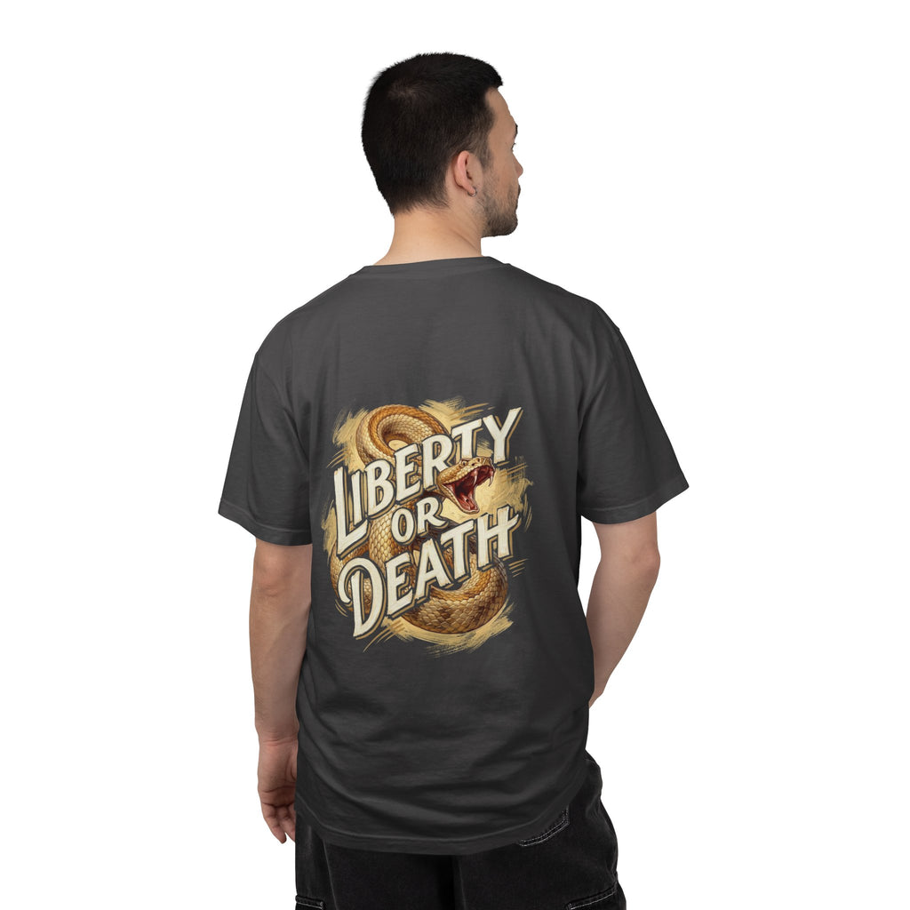 Liberty or Death T-Shirt — America Graphic Tee with Coiled Rattlesnake