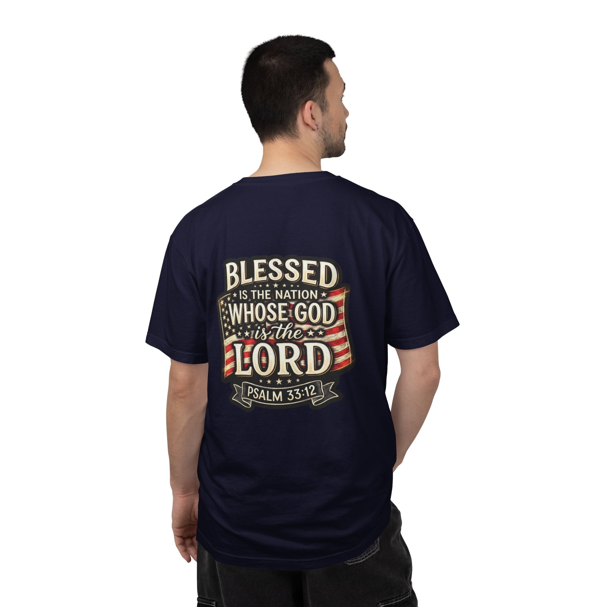 Christian Cross T-Shirt — "Blessed is the nation whose God is the Lord" Psalms Tee