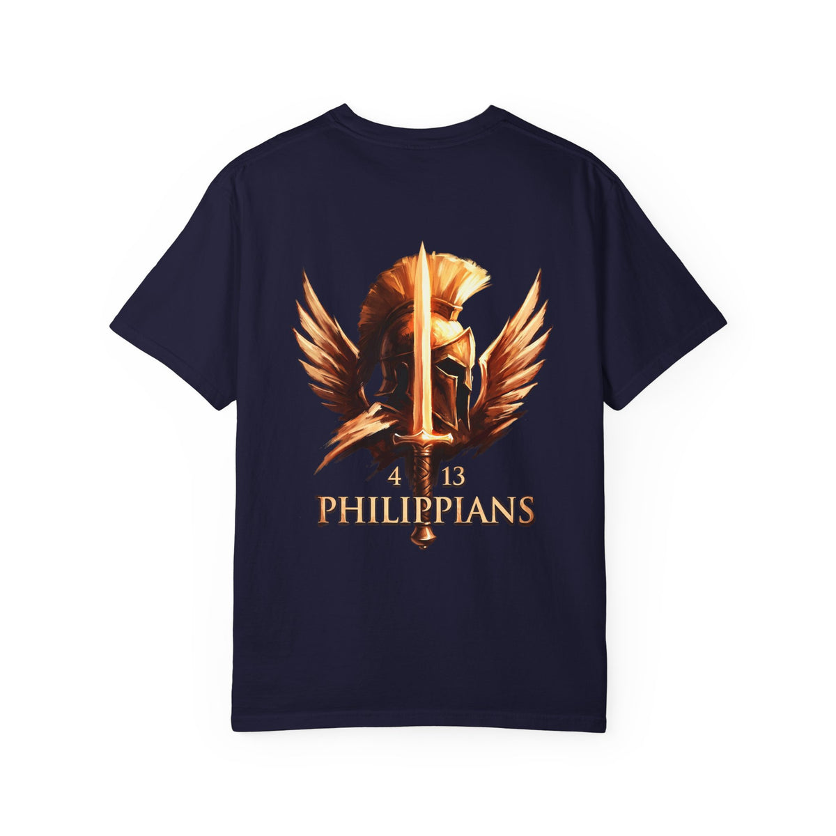 Christian Philippians 4:13 T-Shirt — Warrior Helmet Cross Graphic Tee