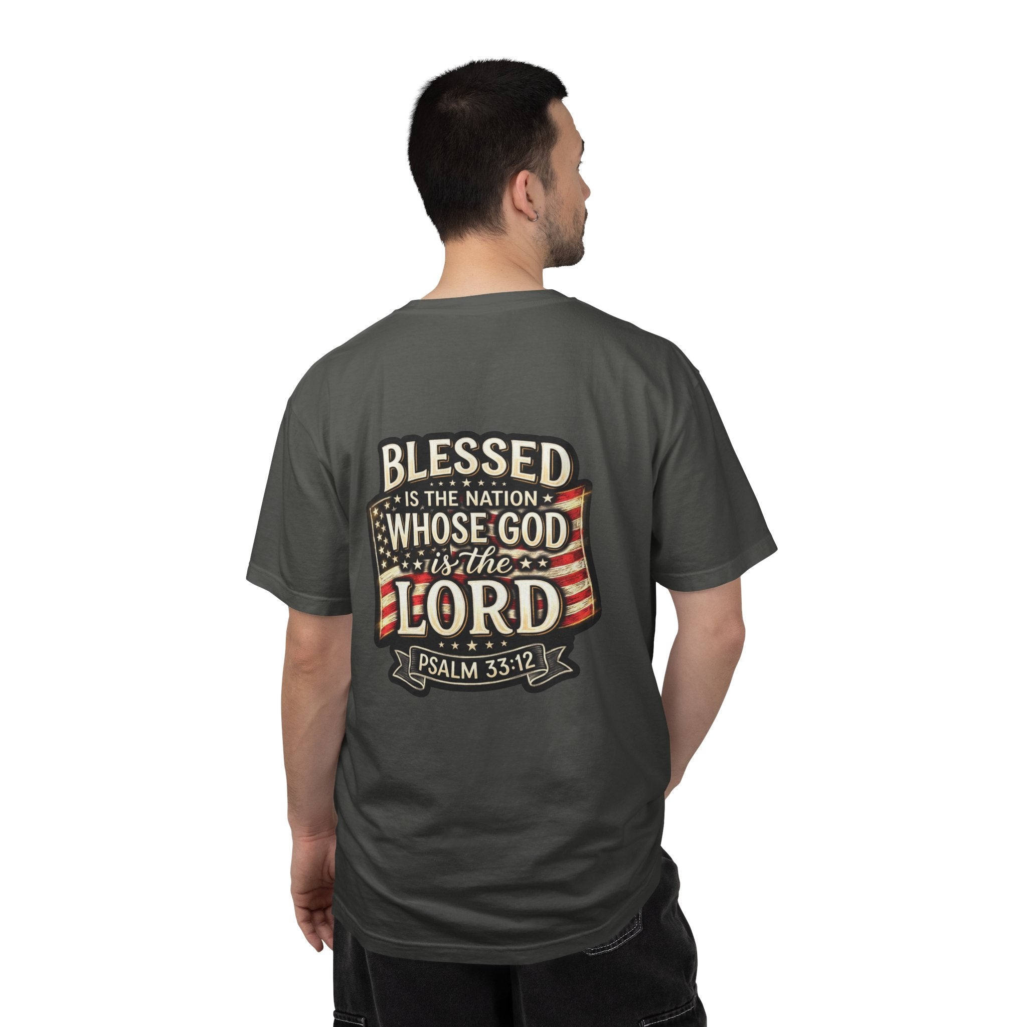 Christian Cross T-Shirt — "Blessed is the nation whose God is the Lord" Psalms Tee