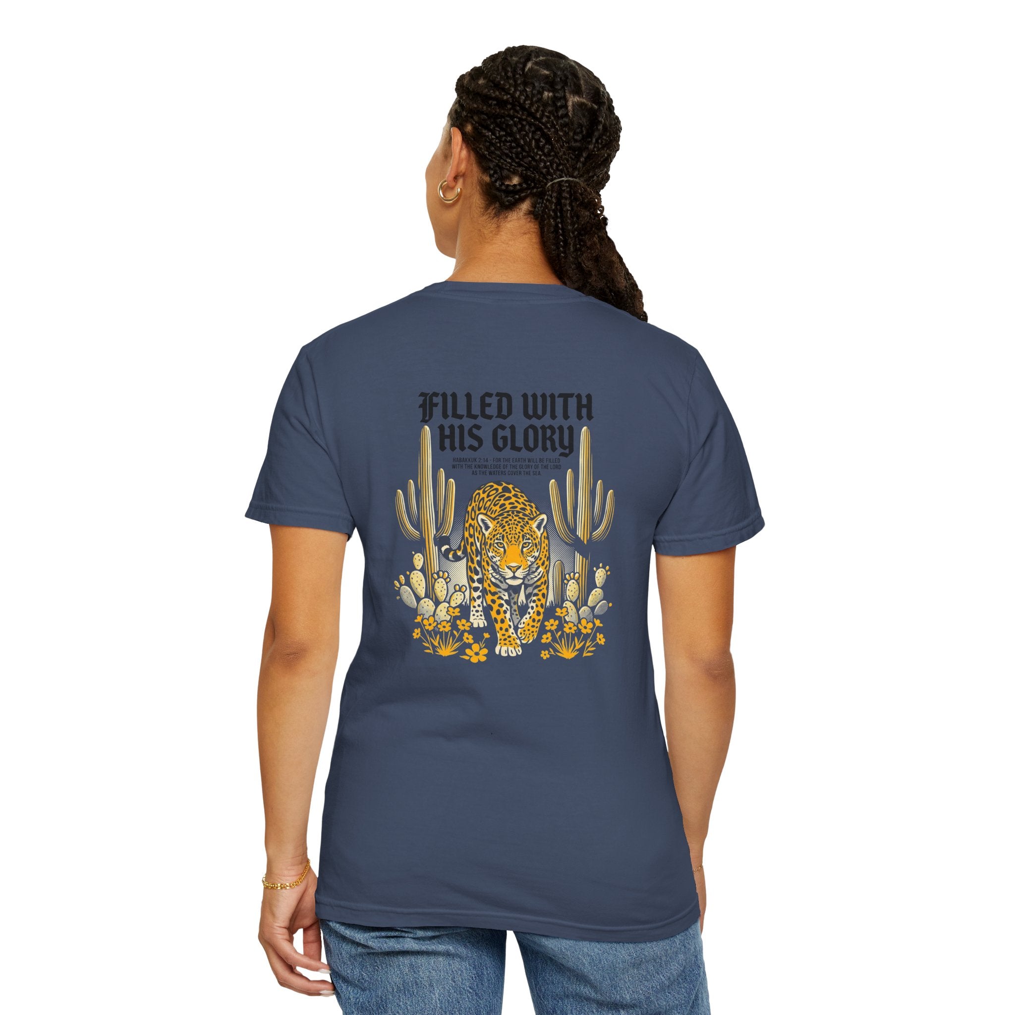 Christian Leopard Desert T-Shirt — "Filled With His Glory" Back Print