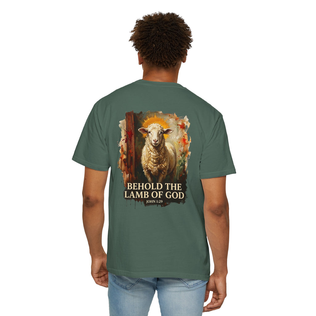 Christian T-Shirt — "Behold the Lamb of God" Graphic Tee with Cross