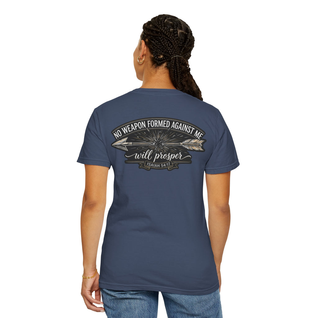 Christian Cross T-Shirt — "No Weapon Formed Against Me Will Prosper" Inspirational Tee