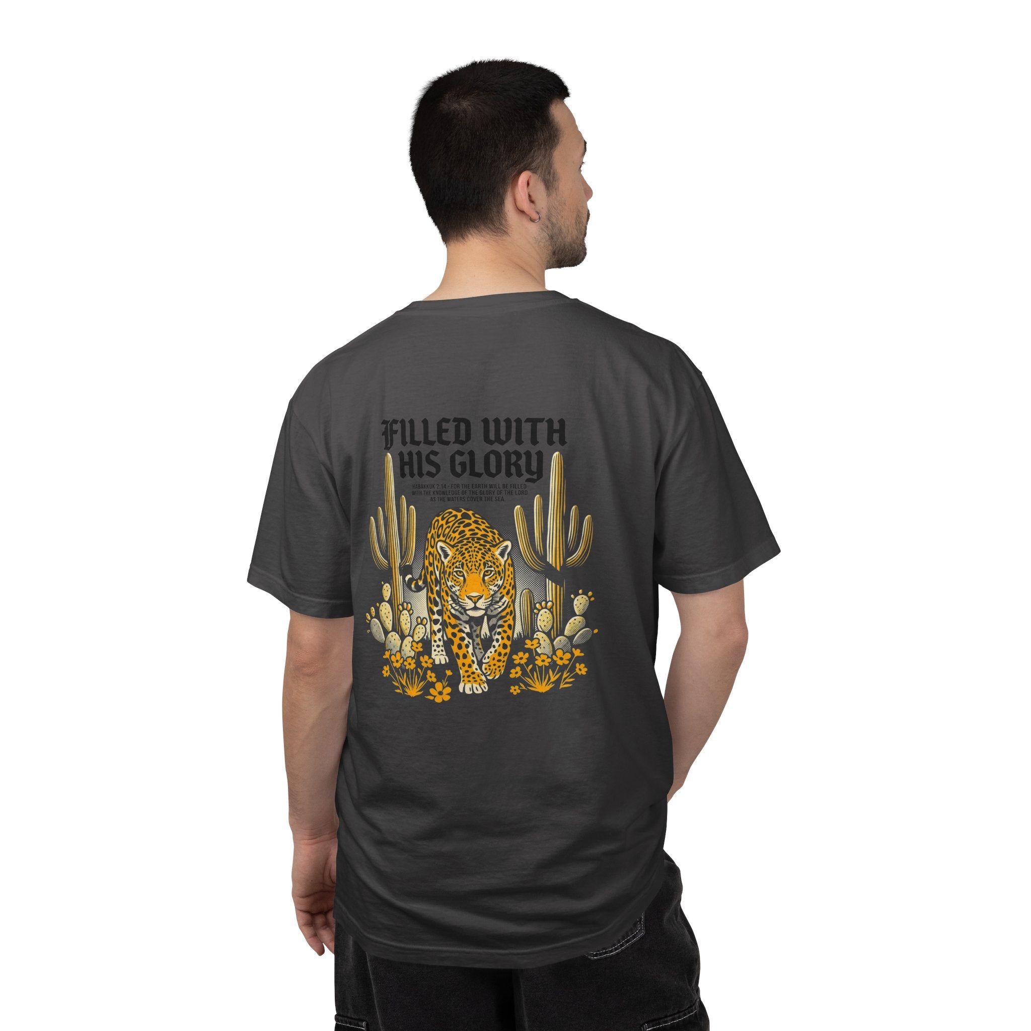 Christian Leopard Desert T-Shirt — "Filled With His Glory" Back Print