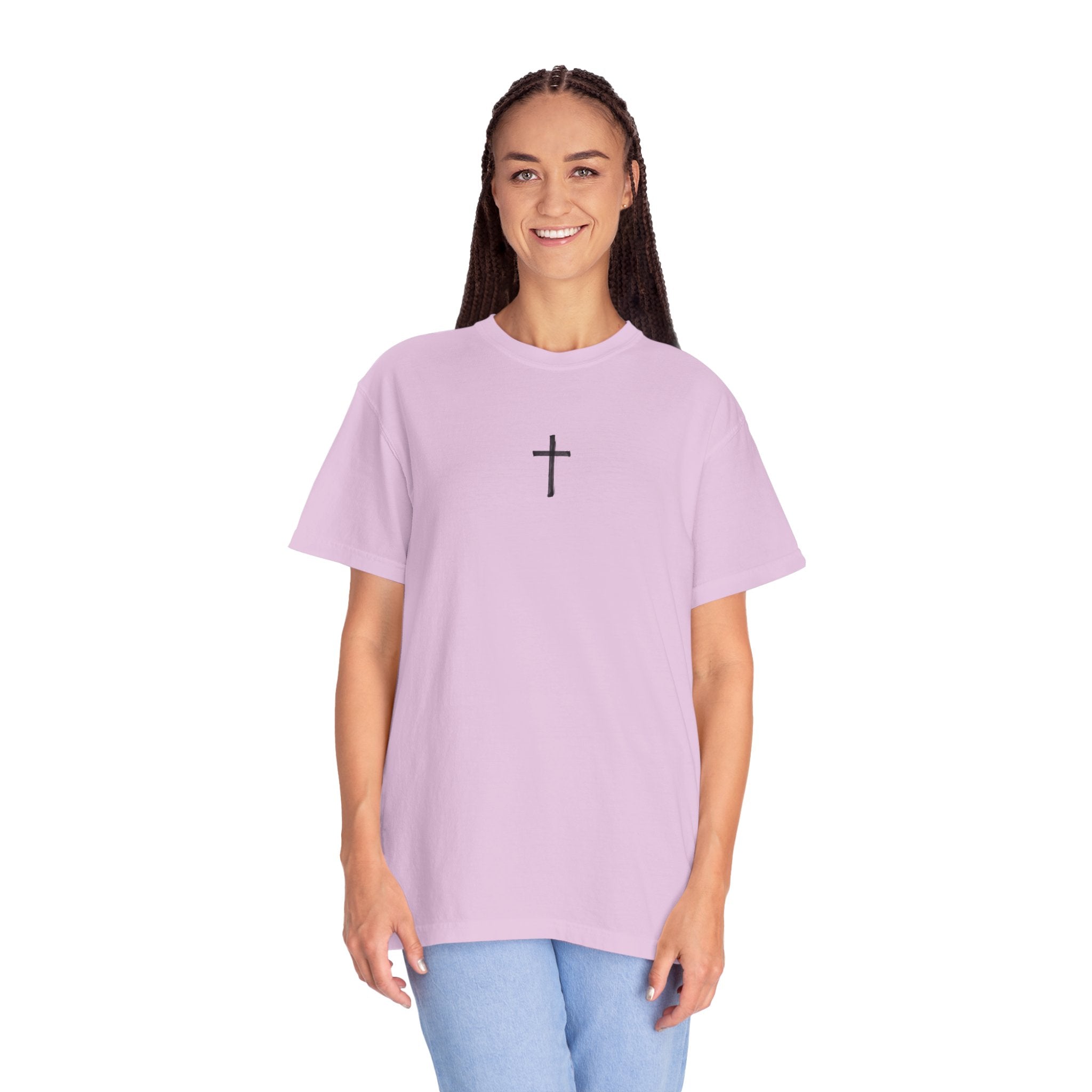 Christian Cross T-Shirt — Illustrated Bible Back Print with James 1:5 Quote