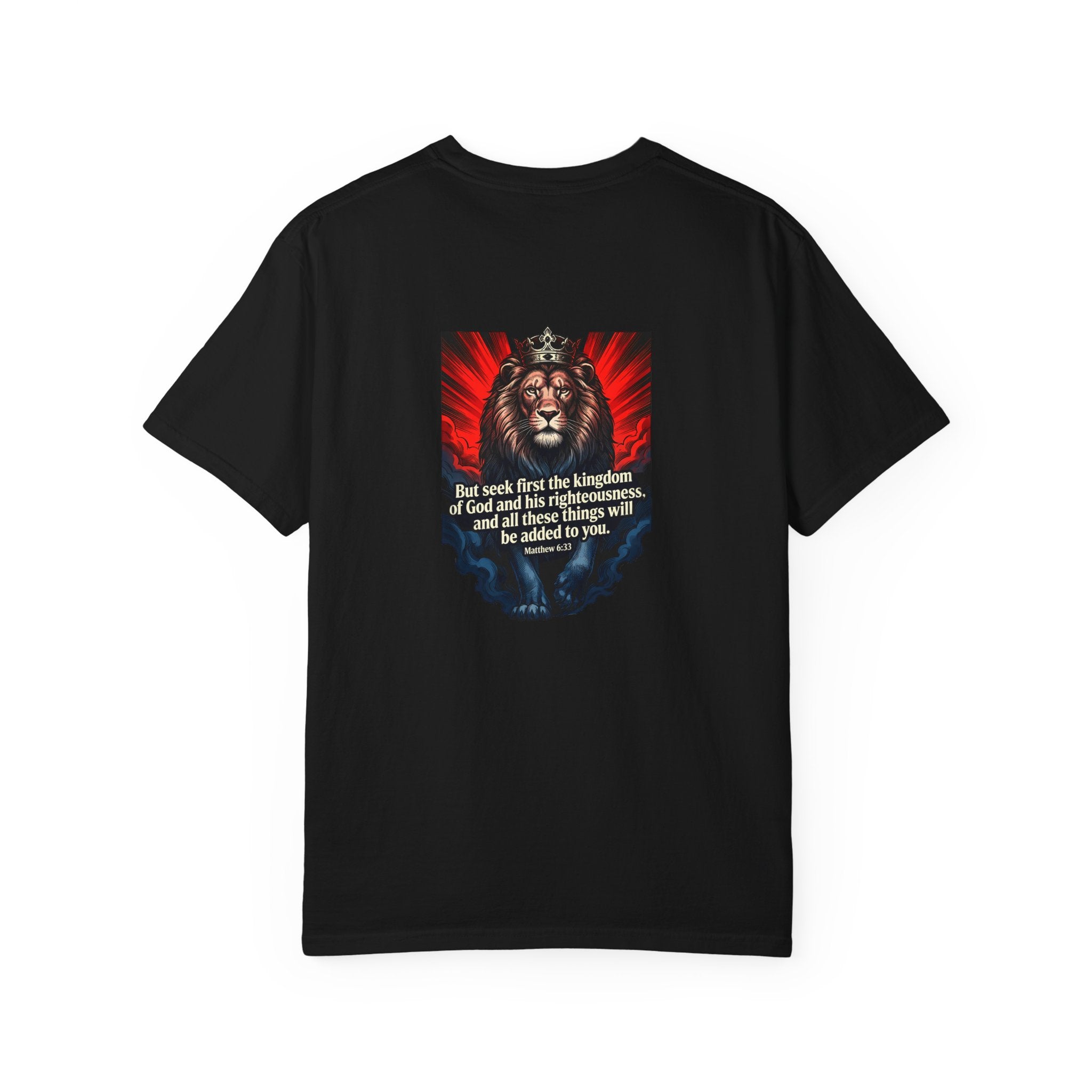 Christian Lion T-Shirt — 'But seek first the kingdom of God' Scripture Tee