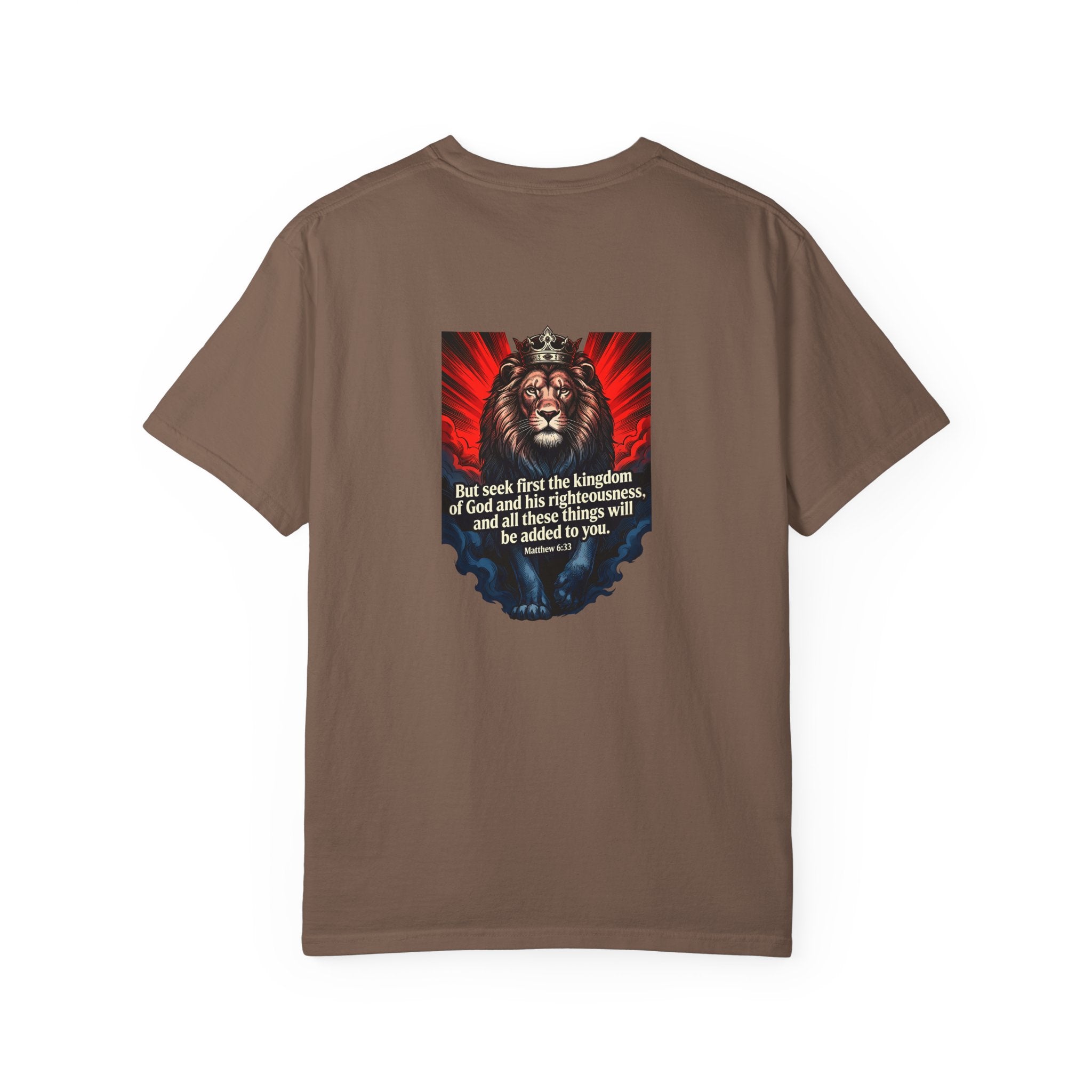 Christian Lion T-Shirt — 'But seek first the kingdom of God' Scripture Tee
