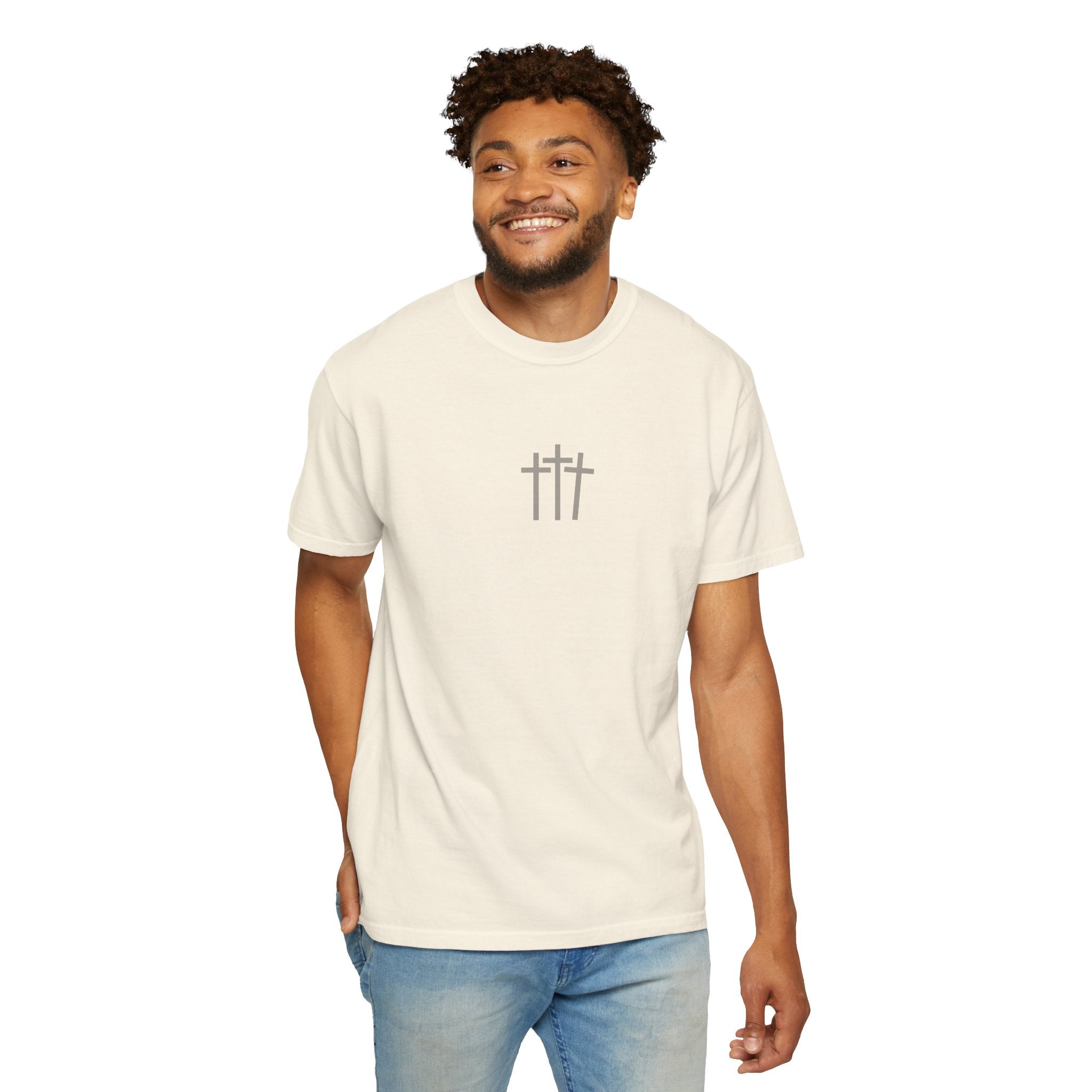 Christian Dove T-Shirt — Three Crosses Front & Dove Back with Scripture