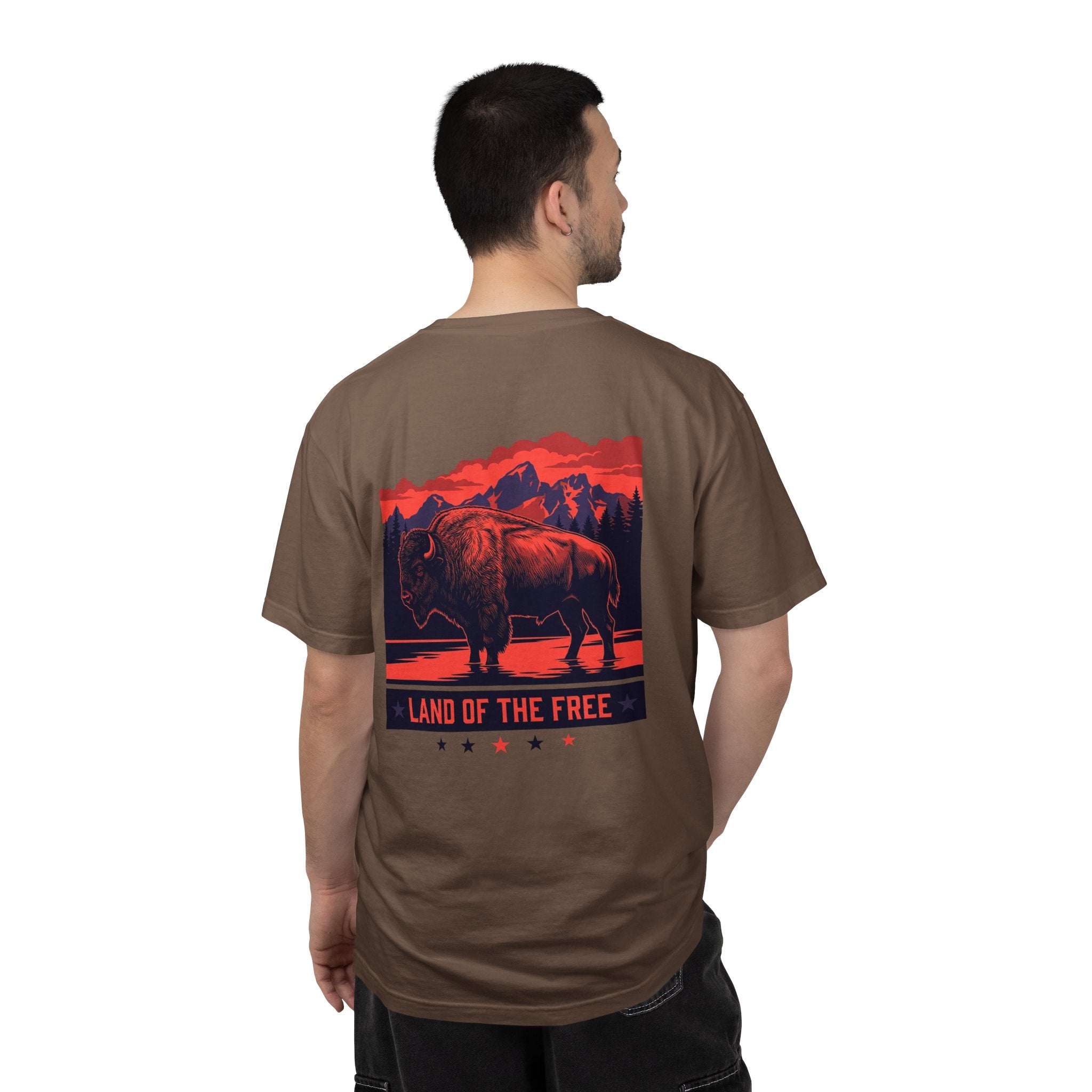 Americana Buffalo Tee — "Land of the Free" Garment-Dyed T-Shirt